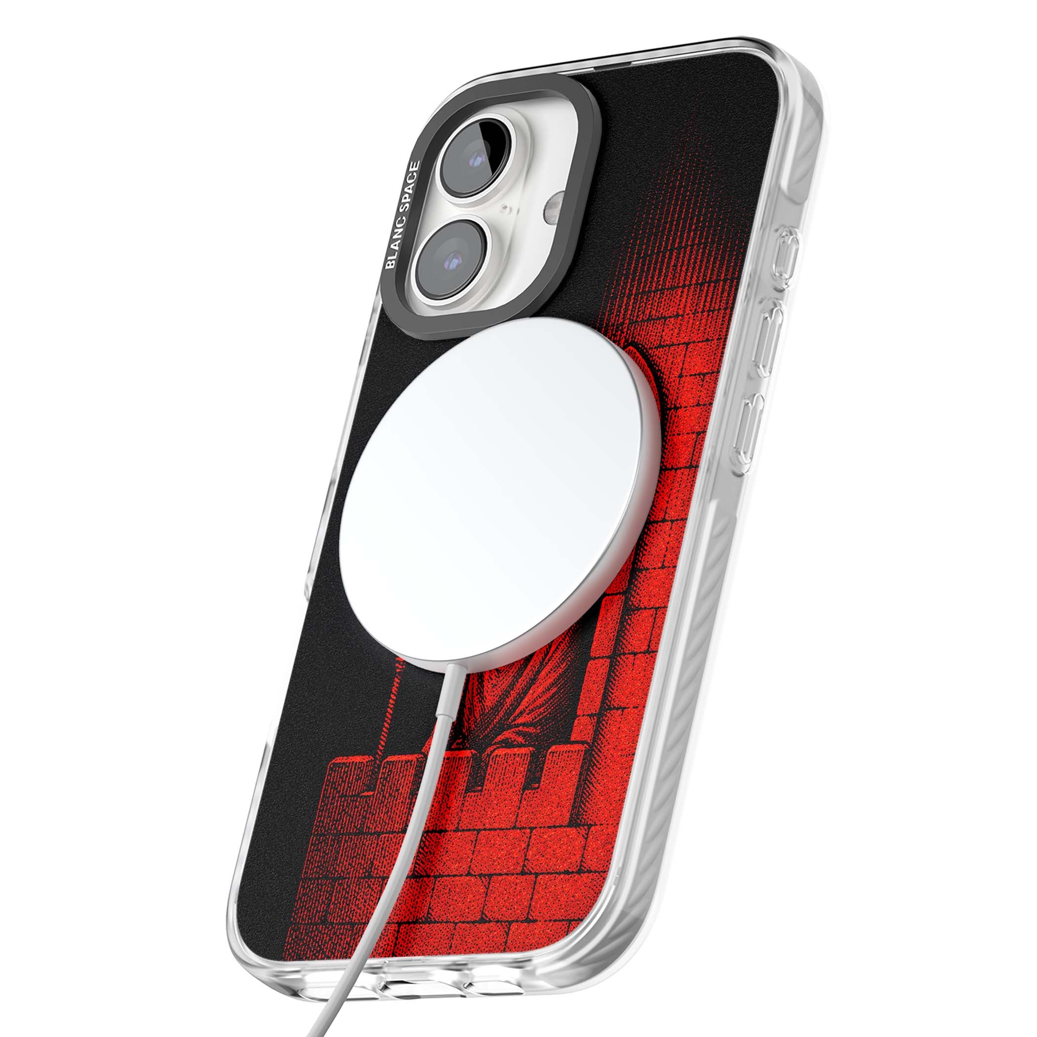 Crimson Crypt gothic iPhone case featuring a hooded reaper, torchlit crypt archway and red halftone horror art | Impact Magsafe case for iPhone 16, iPhone 16 Plus
