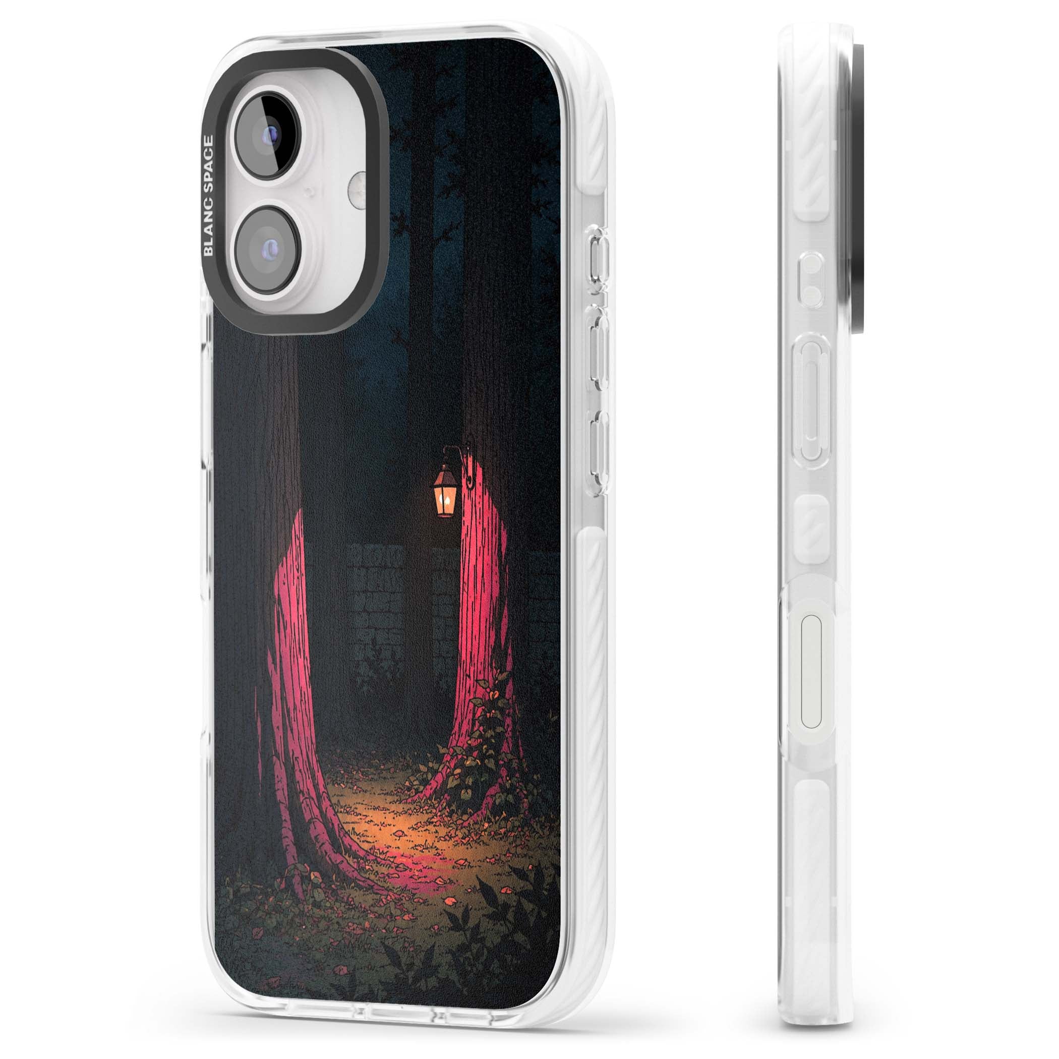 Forest Lantern dark academia iPhone case featuring a moonlit forest, glowing lantern, and stone wall pathway | Impact Magsafe case for iPhone 16, iPhone 16 Plus