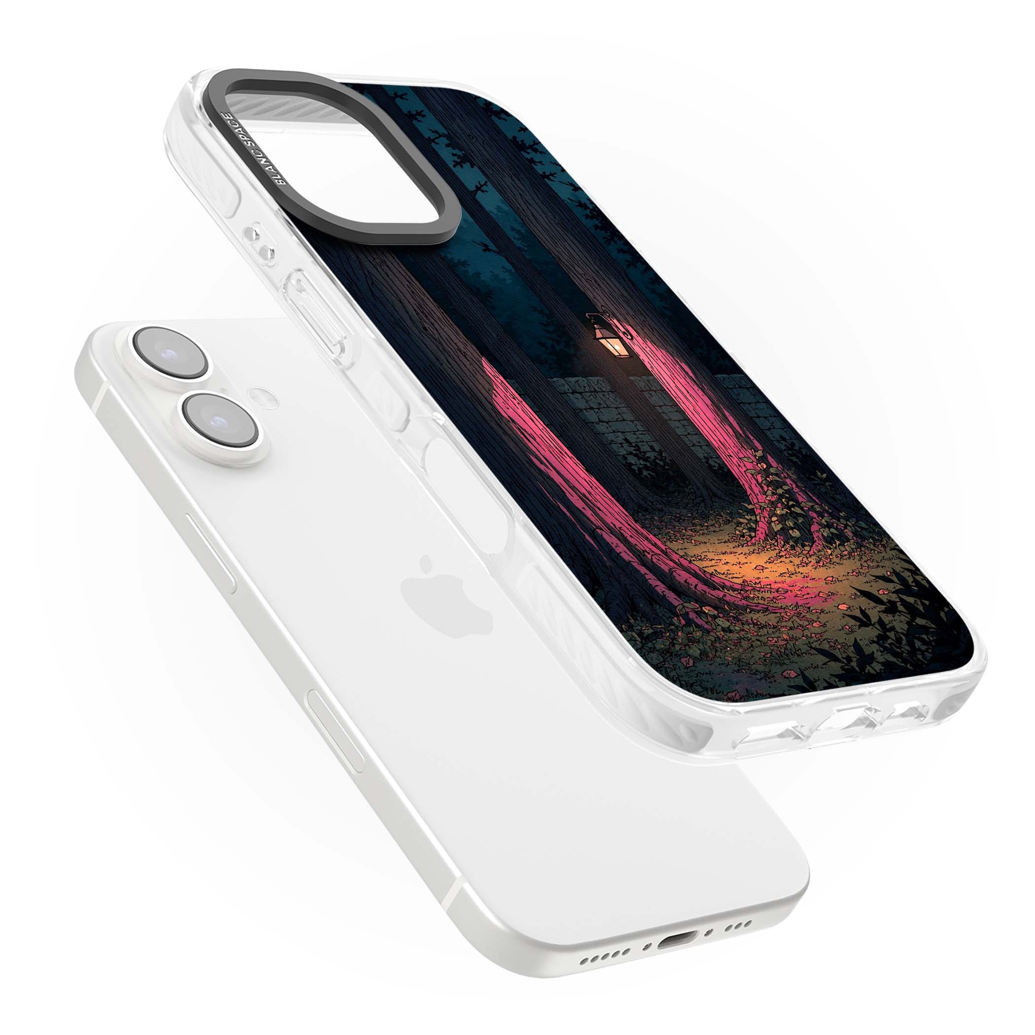 Forest Lantern dark academia iPhone case featuring a moonlit forest, glowing lantern, and stone wall pathway | Impact Magsafe case for iPhone 16, iPhone 16 Plus