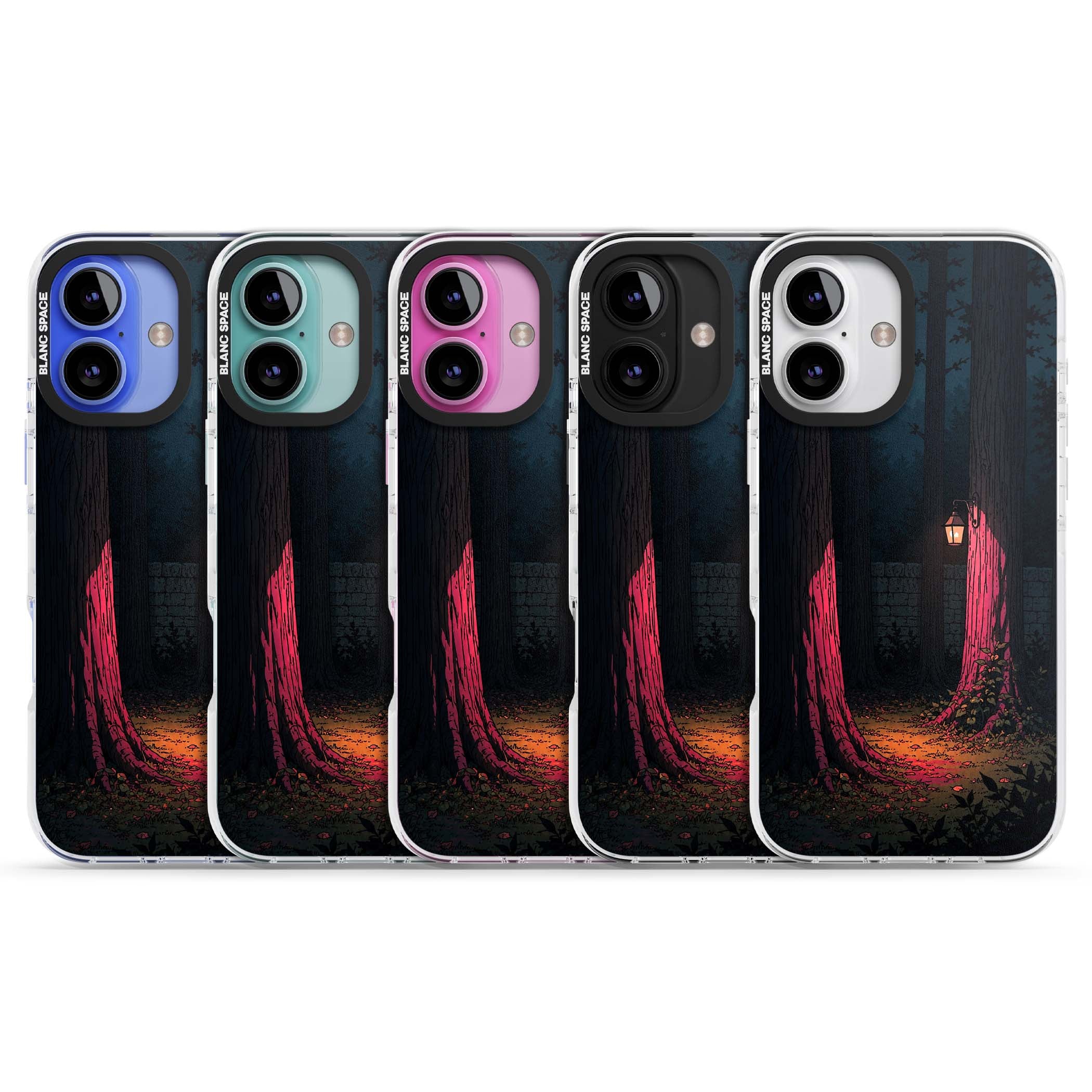 Forest Lantern dark academia iPhone case featuring a moonlit forest, glowing lantern, and stone wall pathway | Impact Magsafe case for iPhone 16, iPhone 16 Plus