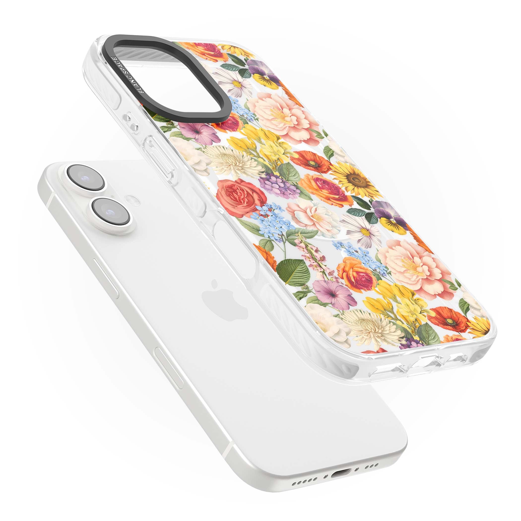 Bloom Basket floral iPhone case featuring cottage garden flowers including peonies, sunflowers, and wildflowers in pastel col | Impact Magsafe case for iPhone 16, iPhone 16 Plus