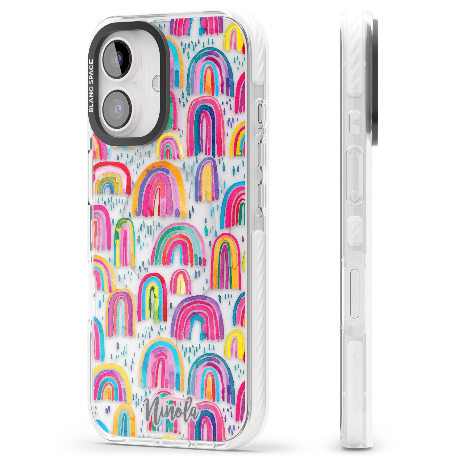 iPhone 16 Pro Max Cute Watercolor Rainbows Black Impact Phone Case