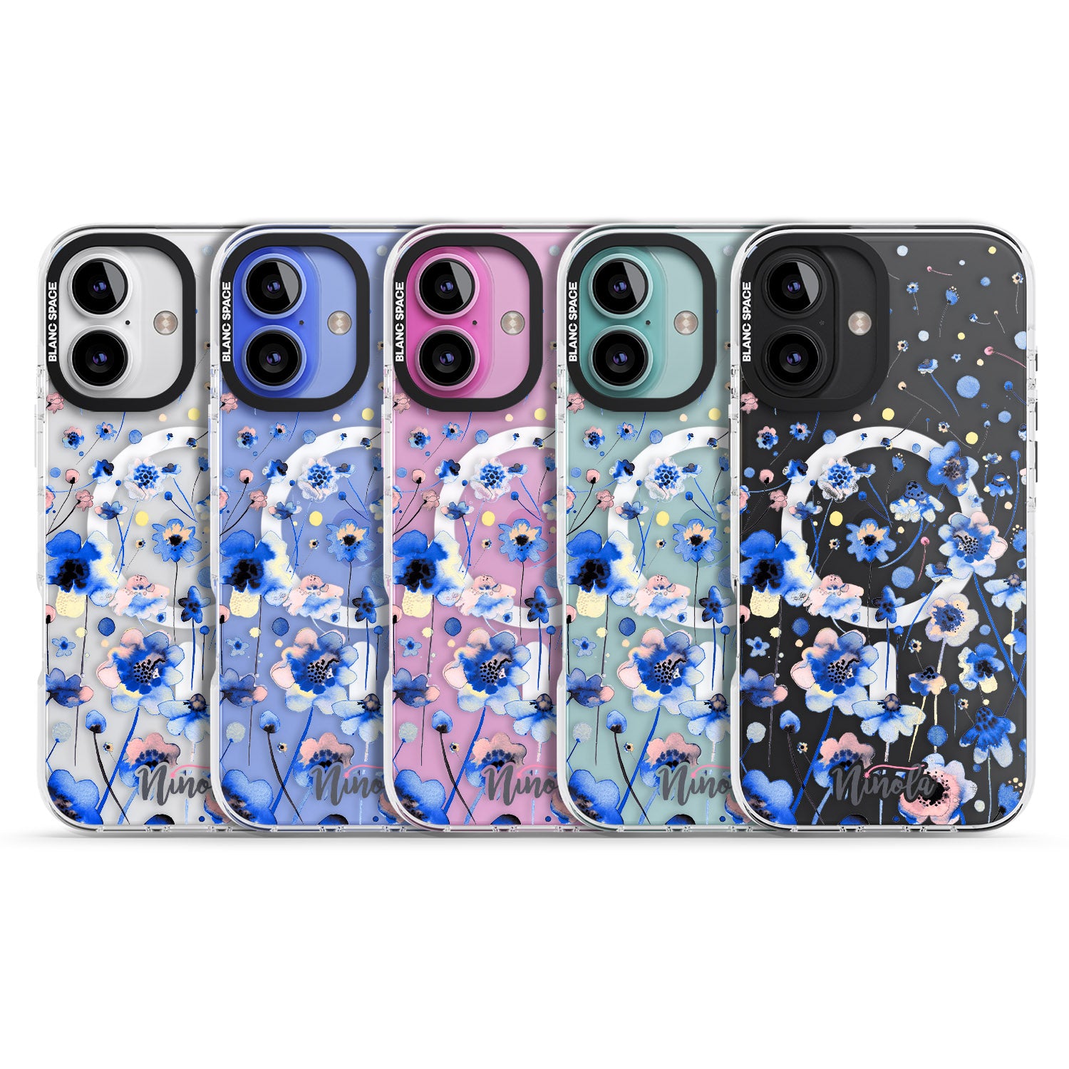 iPhone 16 Pro Max Ink Flowers Blue Black Impact Phone Case