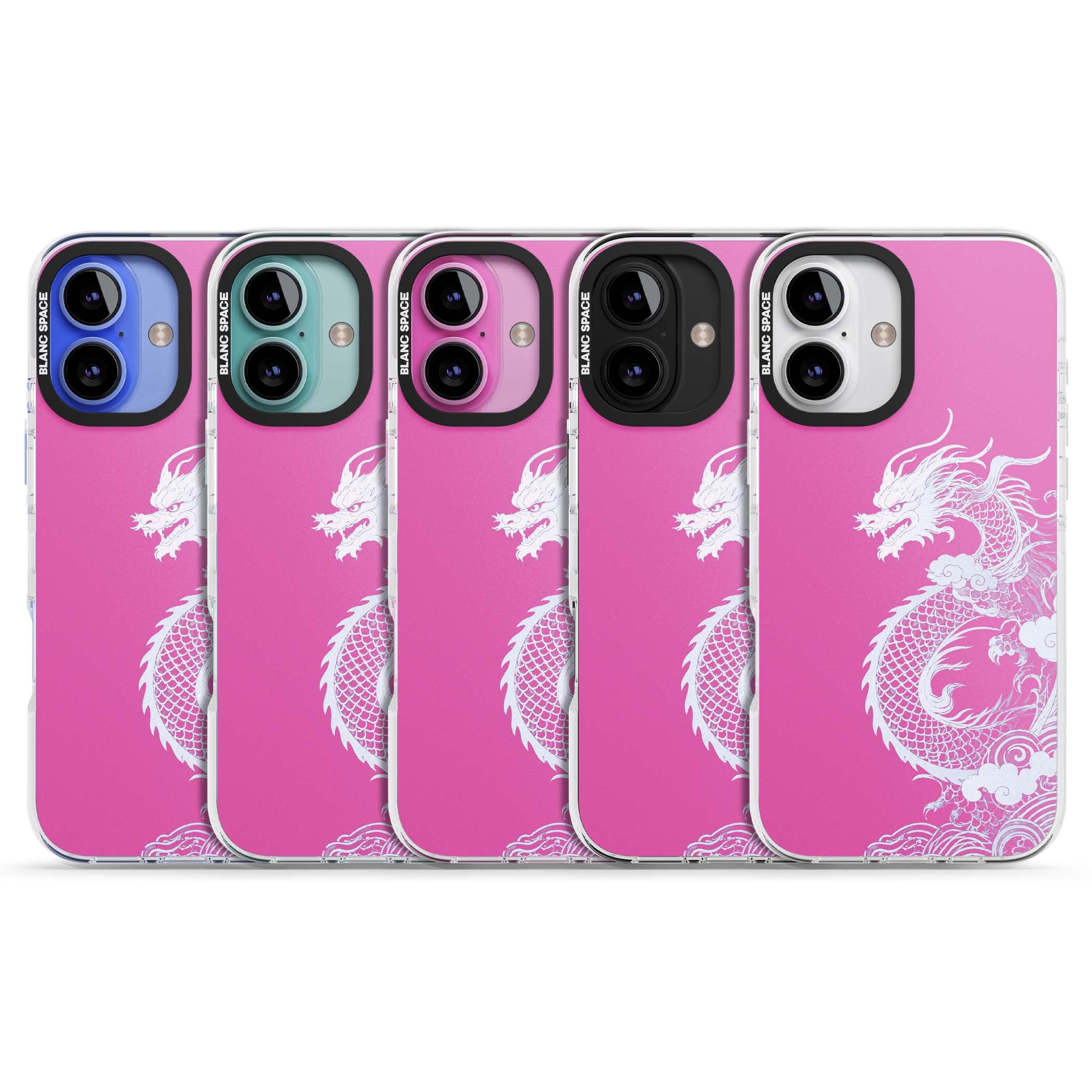 Pink Empress chinese dragon iPhone case featuring a white dragon, swirling clouds and pink dragon wallpaper backdrop | Impact Magsafe case for iPhone 16, iPhone 16 Plus