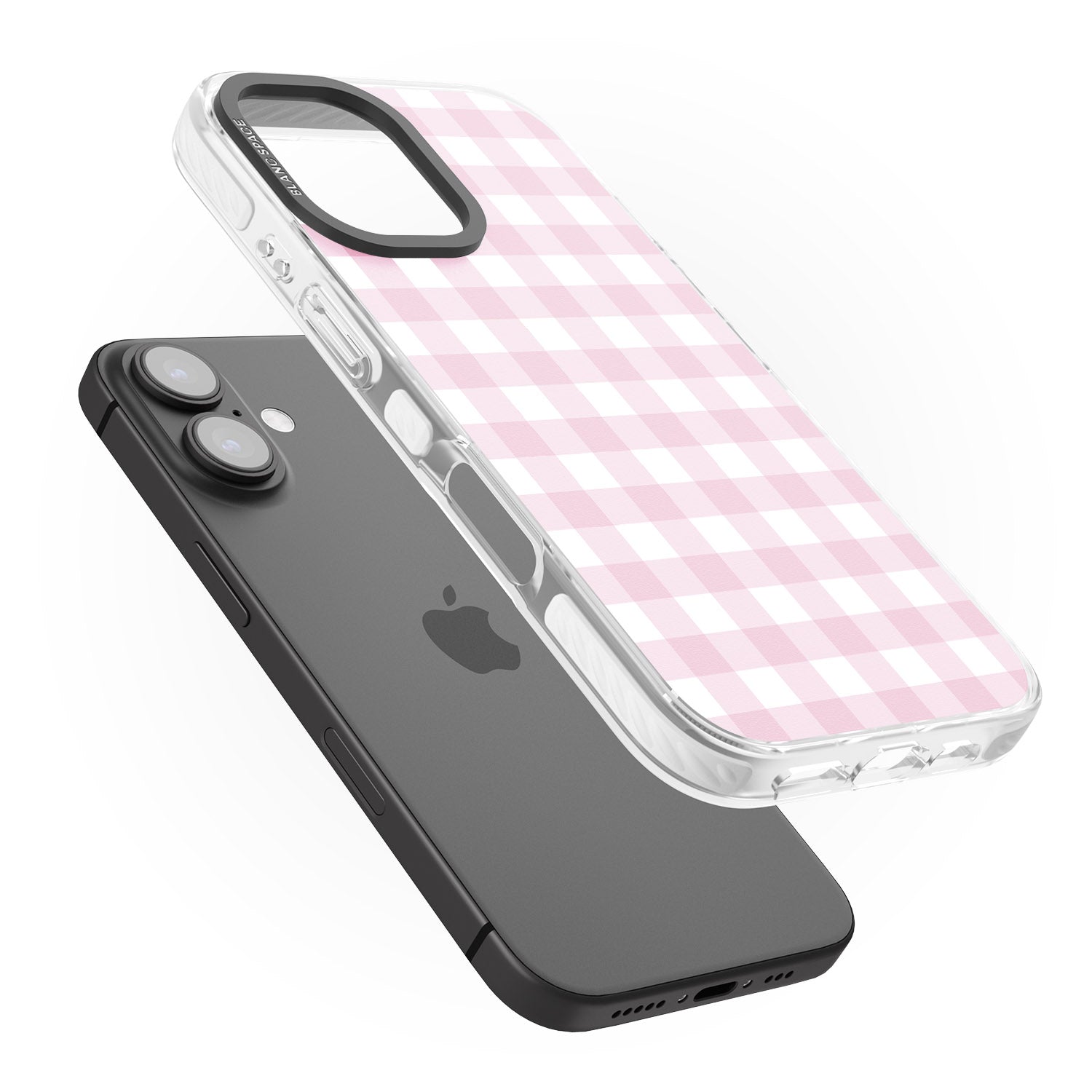 iPhone 16 Pro Max Pink Gingham Pattern Black Impact Phone Case