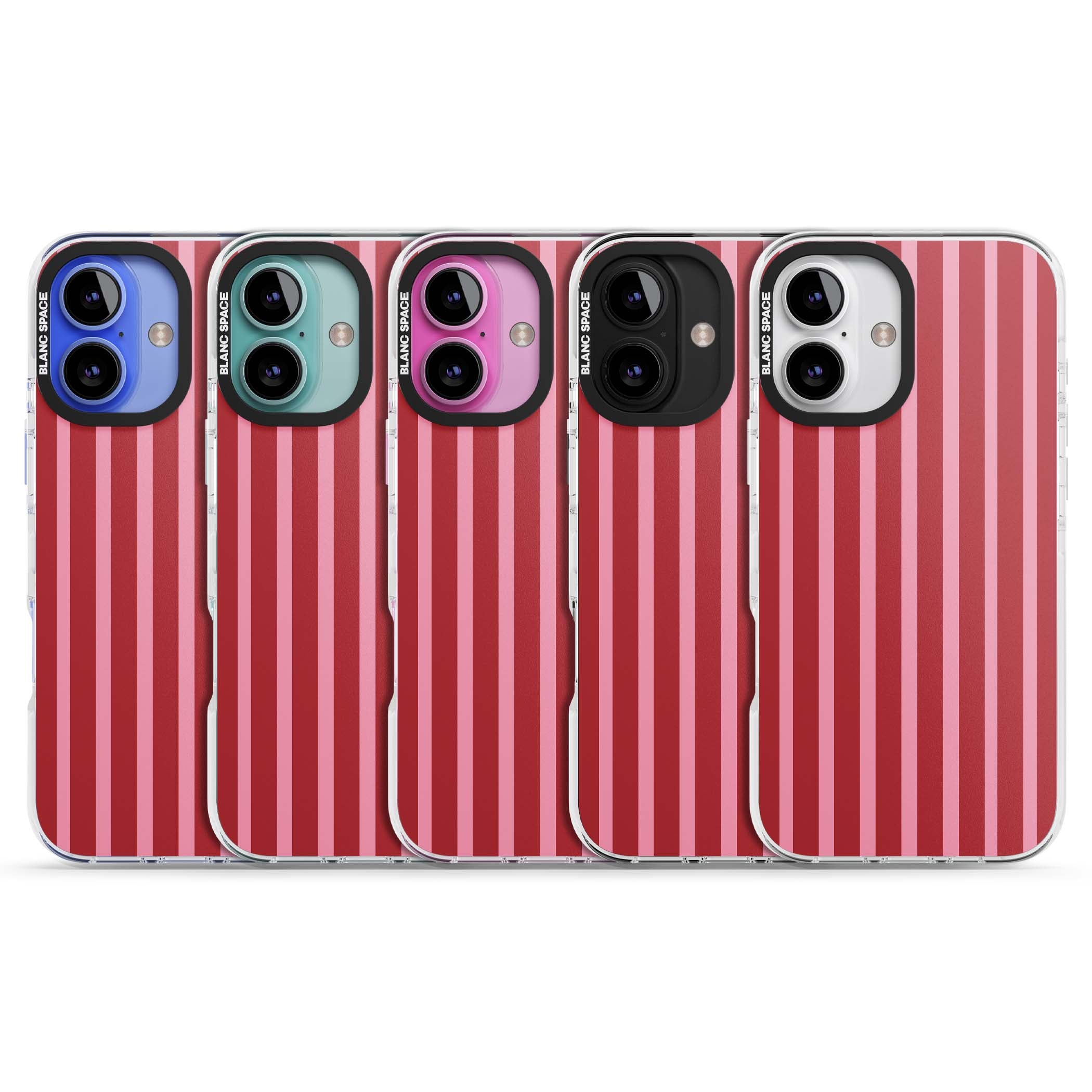 Raspberry Stripe coquette iPhone case featuring red and pink vertical stripes in a candy-inspired pattern | Impact Magsafe case for iPhone 16, iPhone 16 Plus