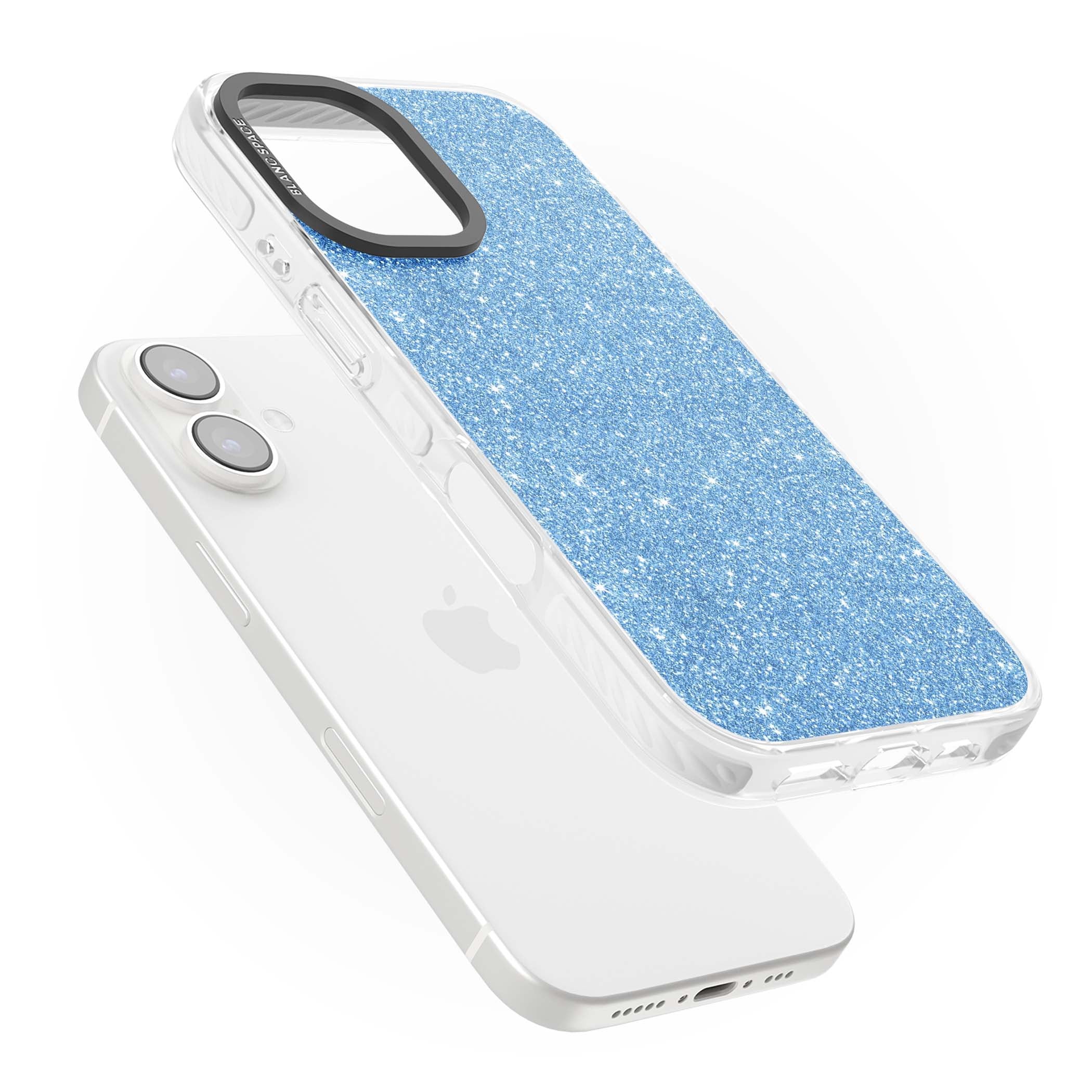Blue Glitter blue glitter iPhone case featuring dense sparkling cerulean glitter with a glamorous shimmering finish | Impact Magsafe case for iPhone 16, iPhone 16 Plus