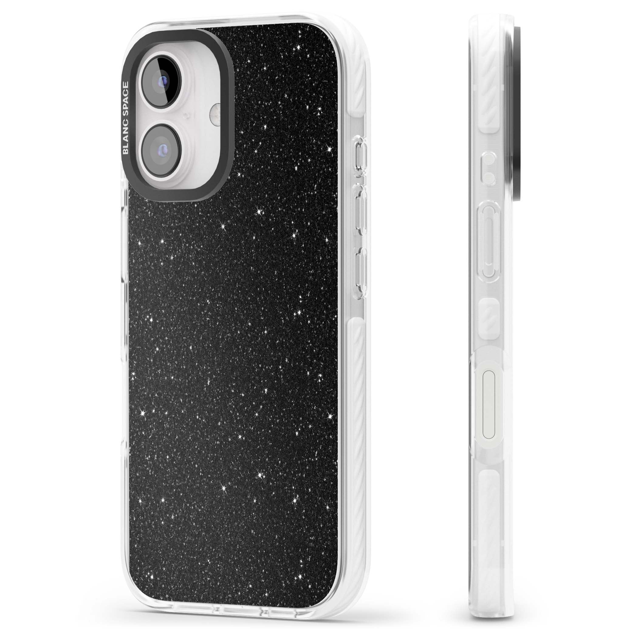 Black Glitter black glitter iPhone case featuring an all-over sparkly shimmer pattern on a jet black base | Impact Magsafe case for iPhone 16, iPhone 16 Plus
