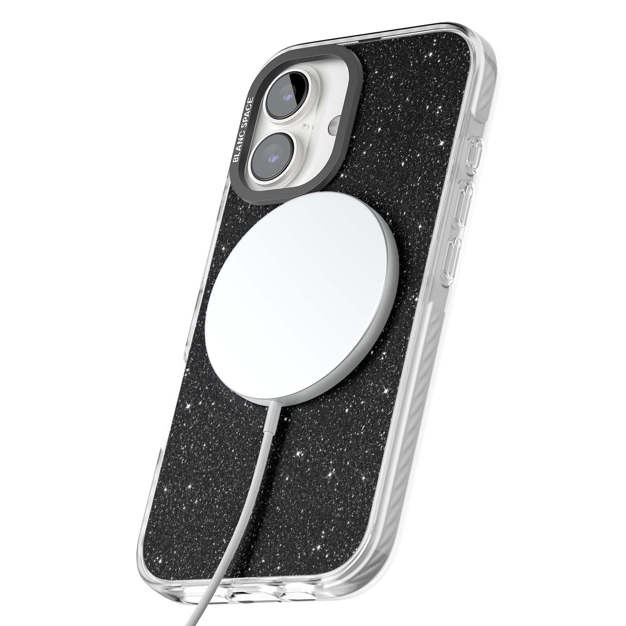 Black Glitter black glitter iPhone case featuring an all-over sparkly shimmer pattern on a jet black base | Impact Magsafe case for iPhone 16, iPhone 16 Plus