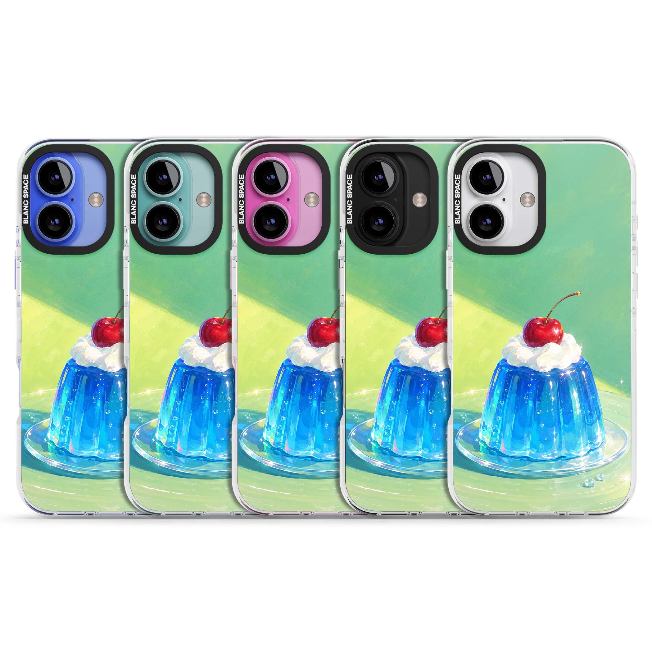 Cherry Jelly kawaii dessert iPhone case featuring blue jelly pudding, whipped cream and a red cherry | Impact Magsafe case for iPhone 16, iPhone 16 Plus