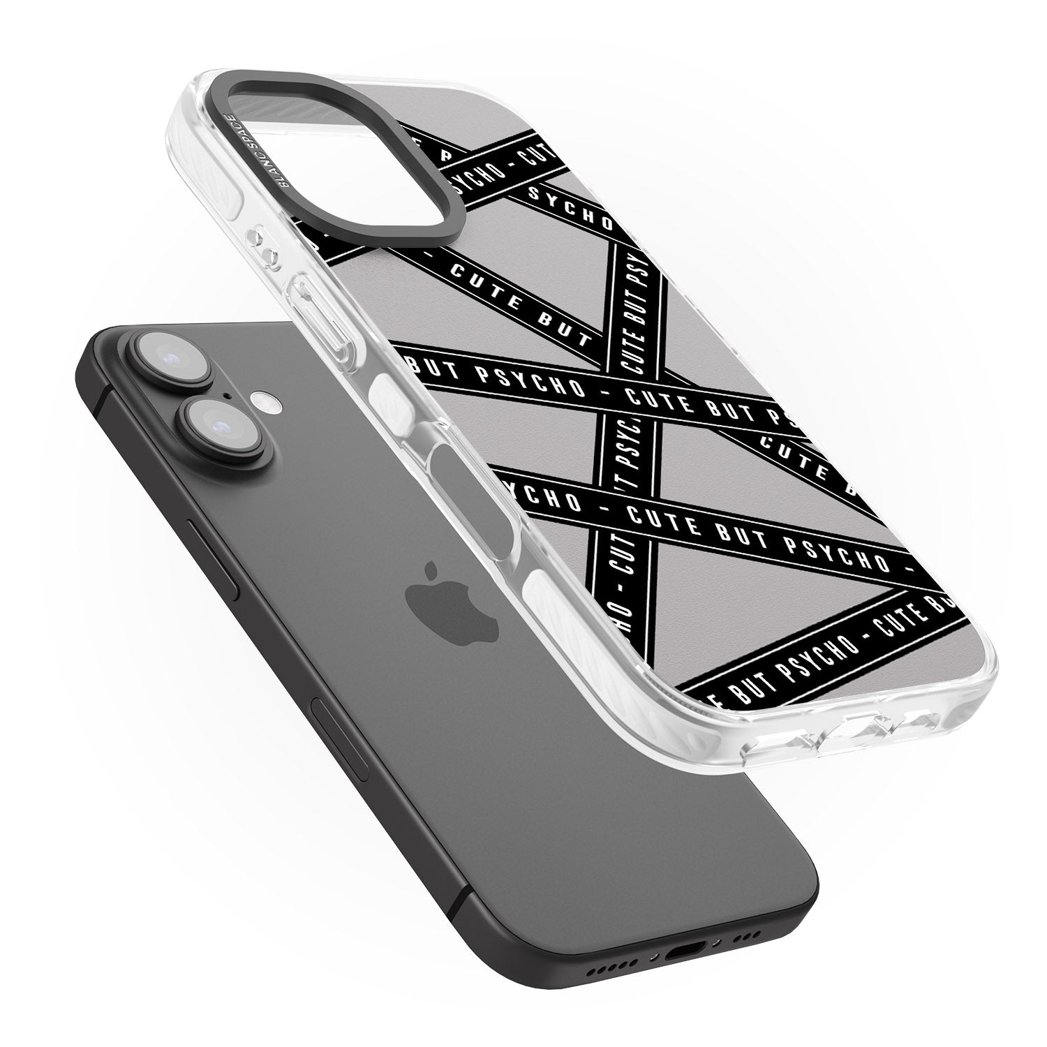 iPhone 16 Pro Max Caution Tape Phrases Cute But Psycho Black Impact Phone Case