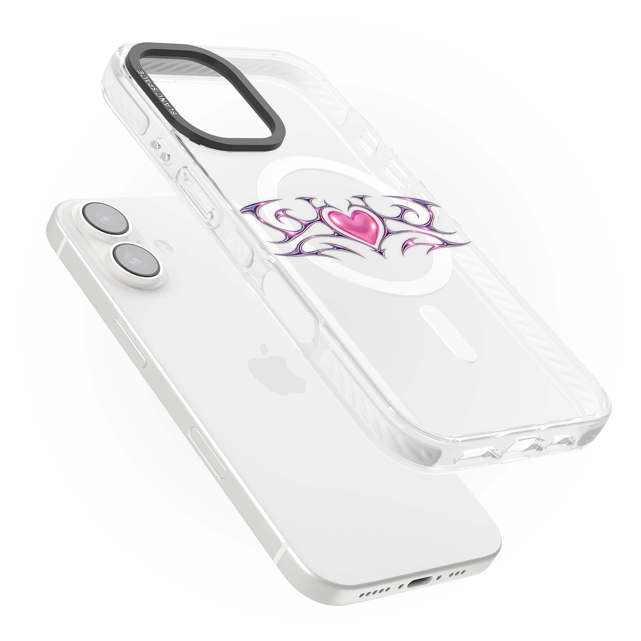 Pink Chrome Heart y2k iPhone case | Impact Magsafe case for iPhone 16, iPhone 16 Plus
