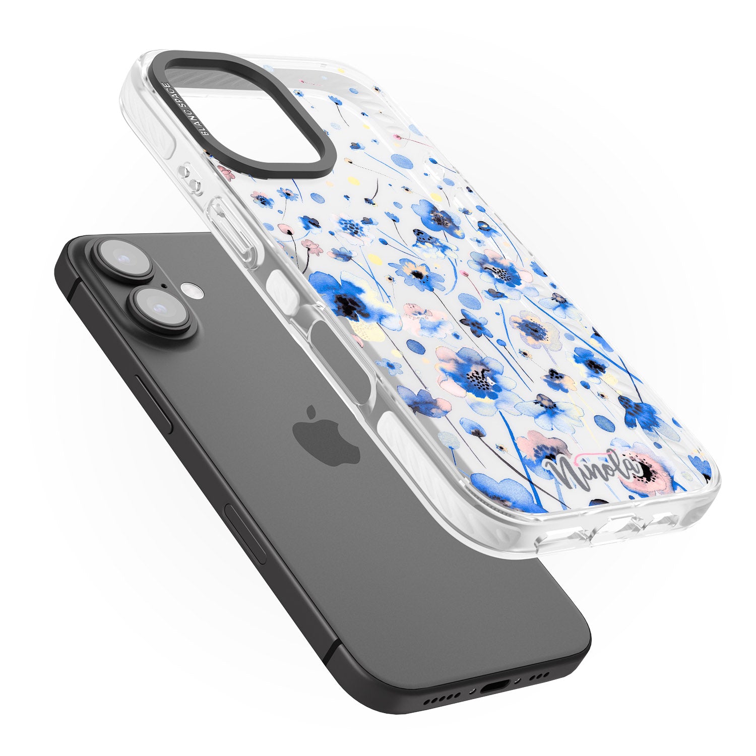 iPhone 16 Pro Max Ink Flowers Blue Black Impact Phone Case