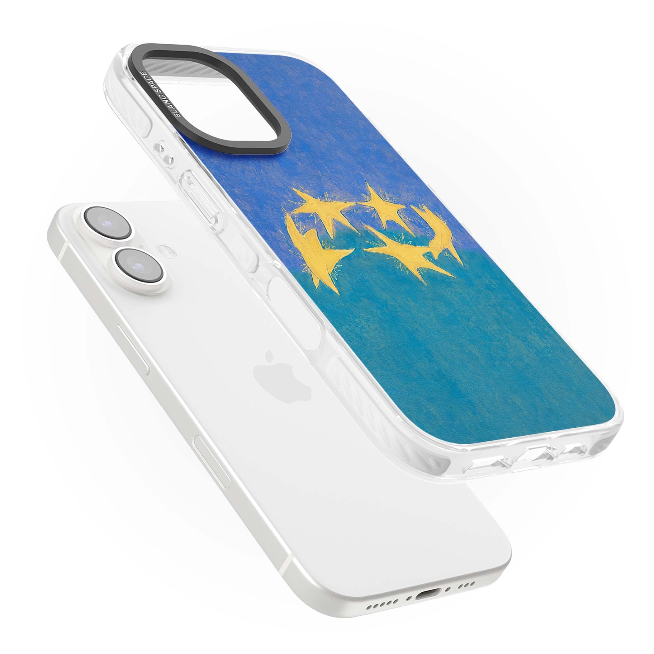 Star Boogie stars aesthetic iPhone case featuring five yellow hand-painted stars on cobalt blue and teal | Clear Impact case for iPhone 16, iPhone 16 Plus