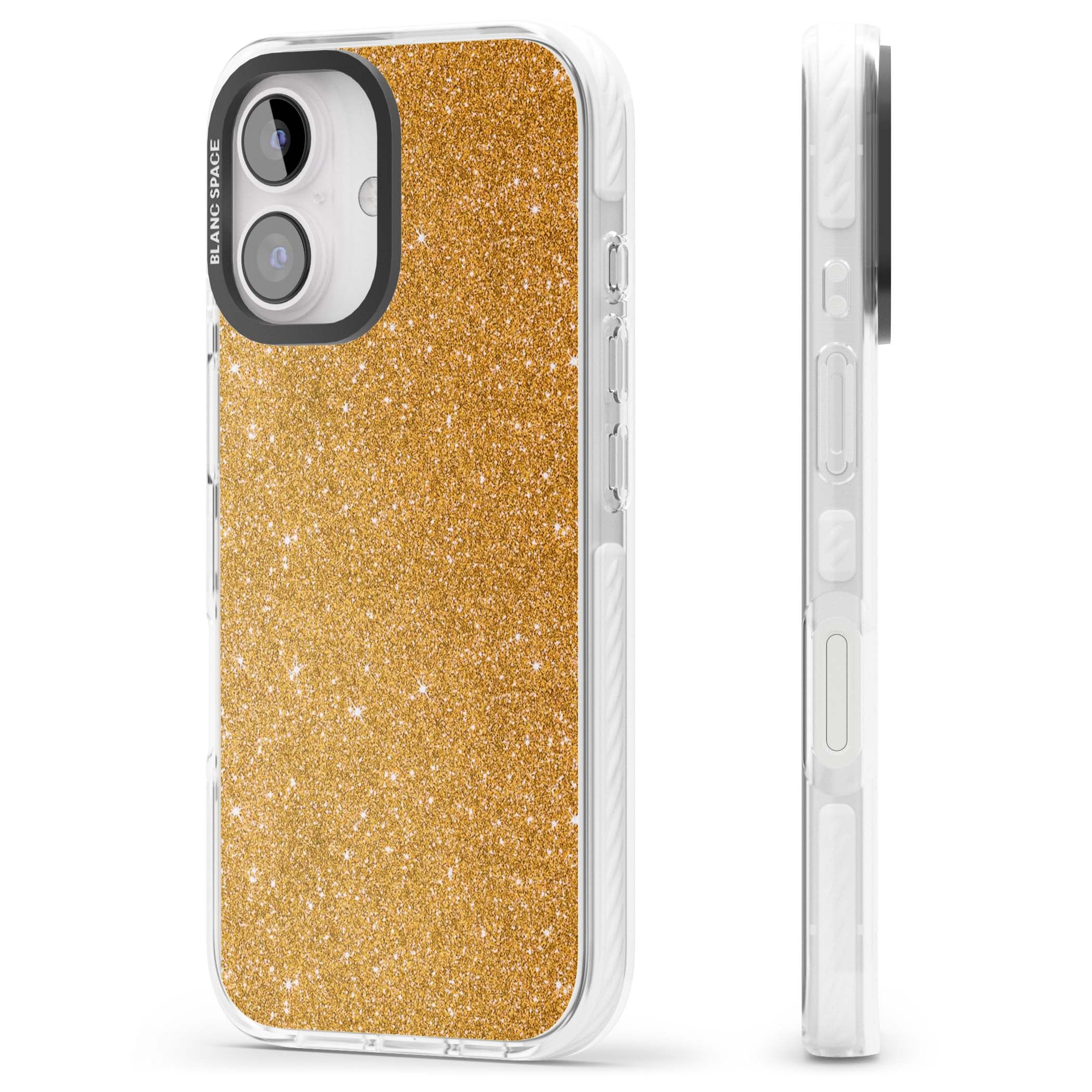 Gold Glitter gold glitter iPhone case featuring a shimmering sparkle wallpaper design in luxury gold | Clear Impact case for iPhone 16, iPhone 16 Plus