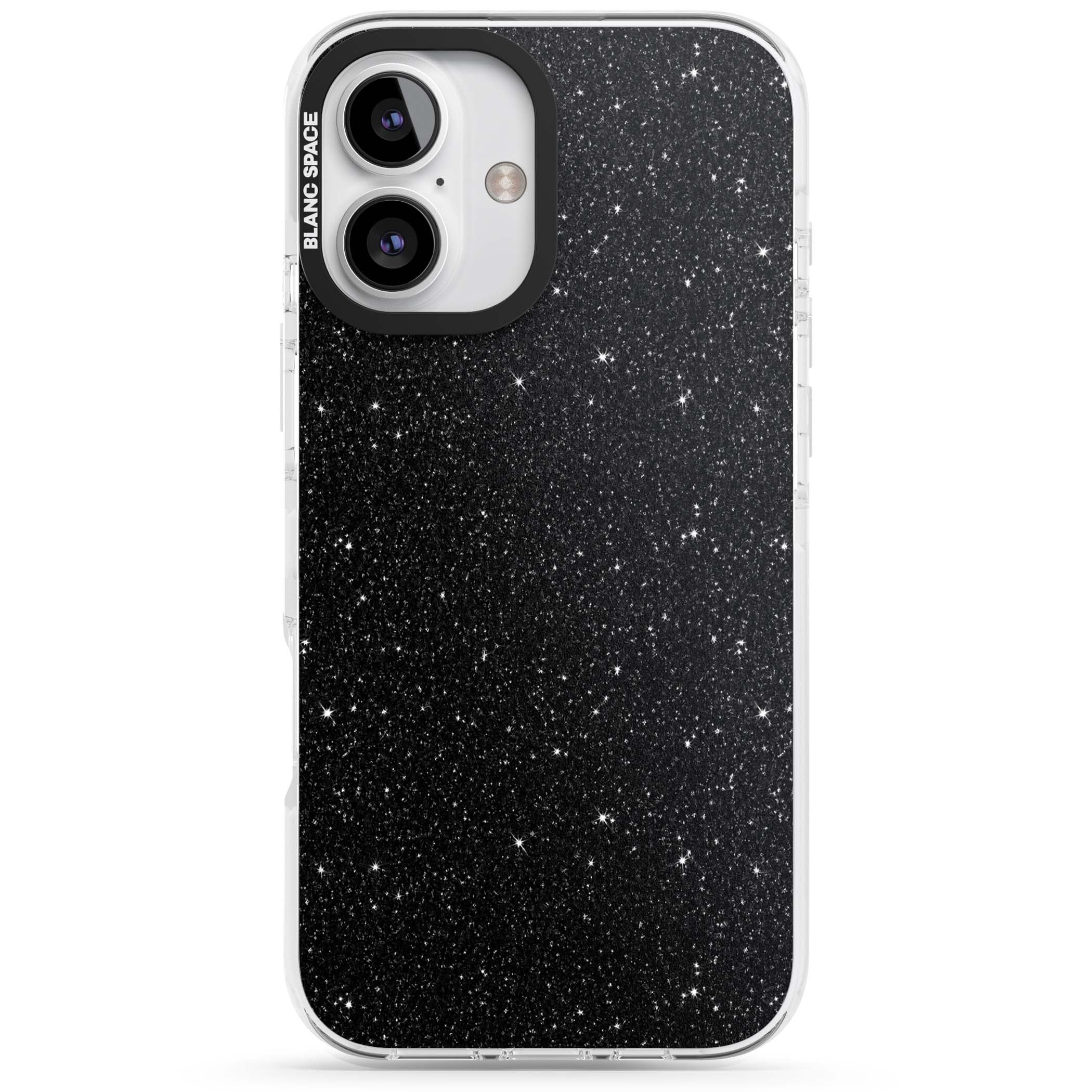 Black Glitter black glitter iPhone case featuring an all-over sparkly shimmer pattern on a jet black base | Clear Impact case for iPhone 16, iPhone 16 Plus