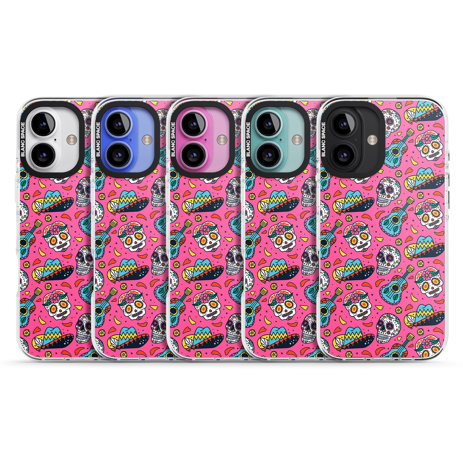 iPhone 16 Pro Max Pink Day of The Dead Pattern Black Impact Phone Case