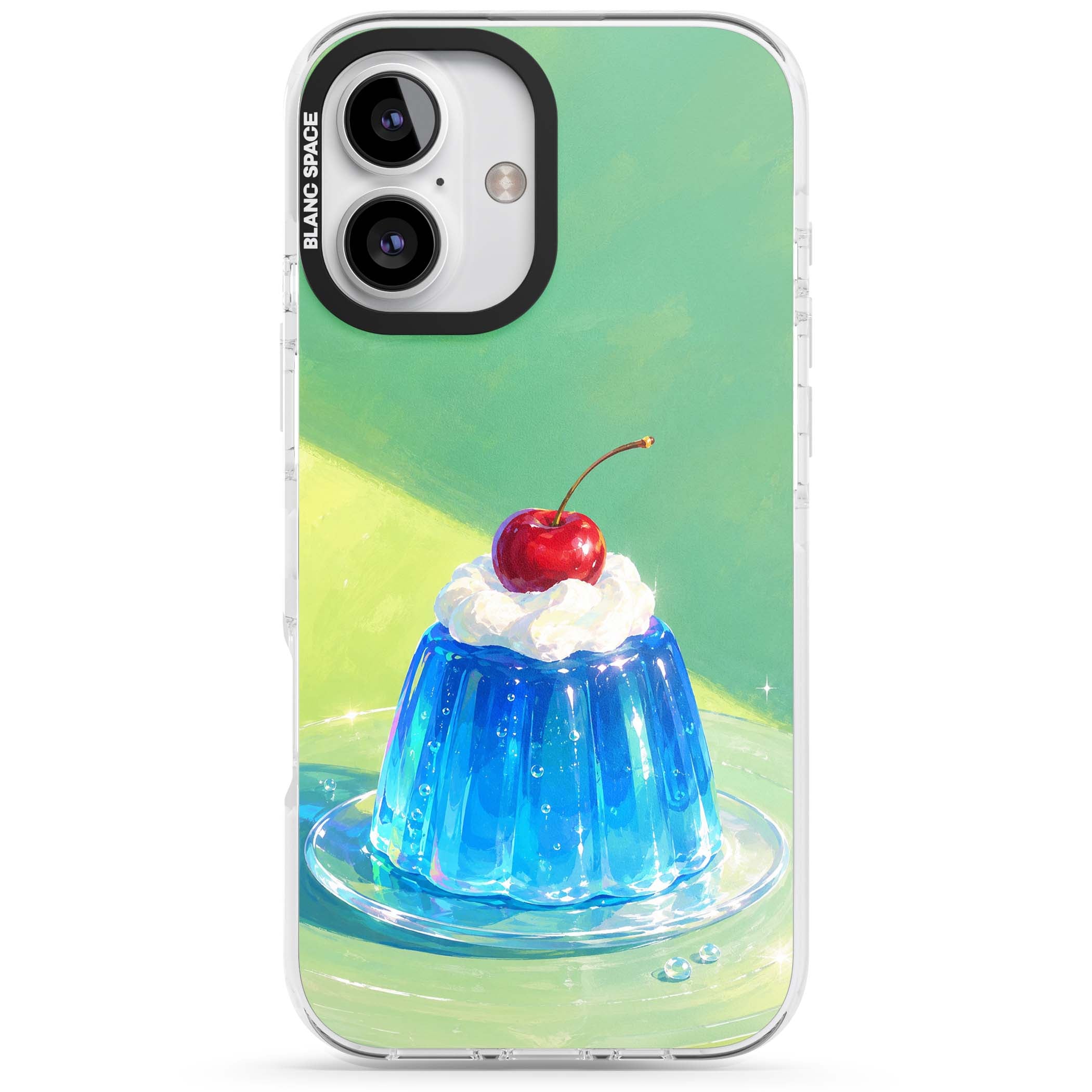 Cherry Jelly kawaii dessert iPhone case featuring blue jelly pudding, whipped cream and a red cherry | Clear Impact case for iPhone 16, iPhone 16 Plus