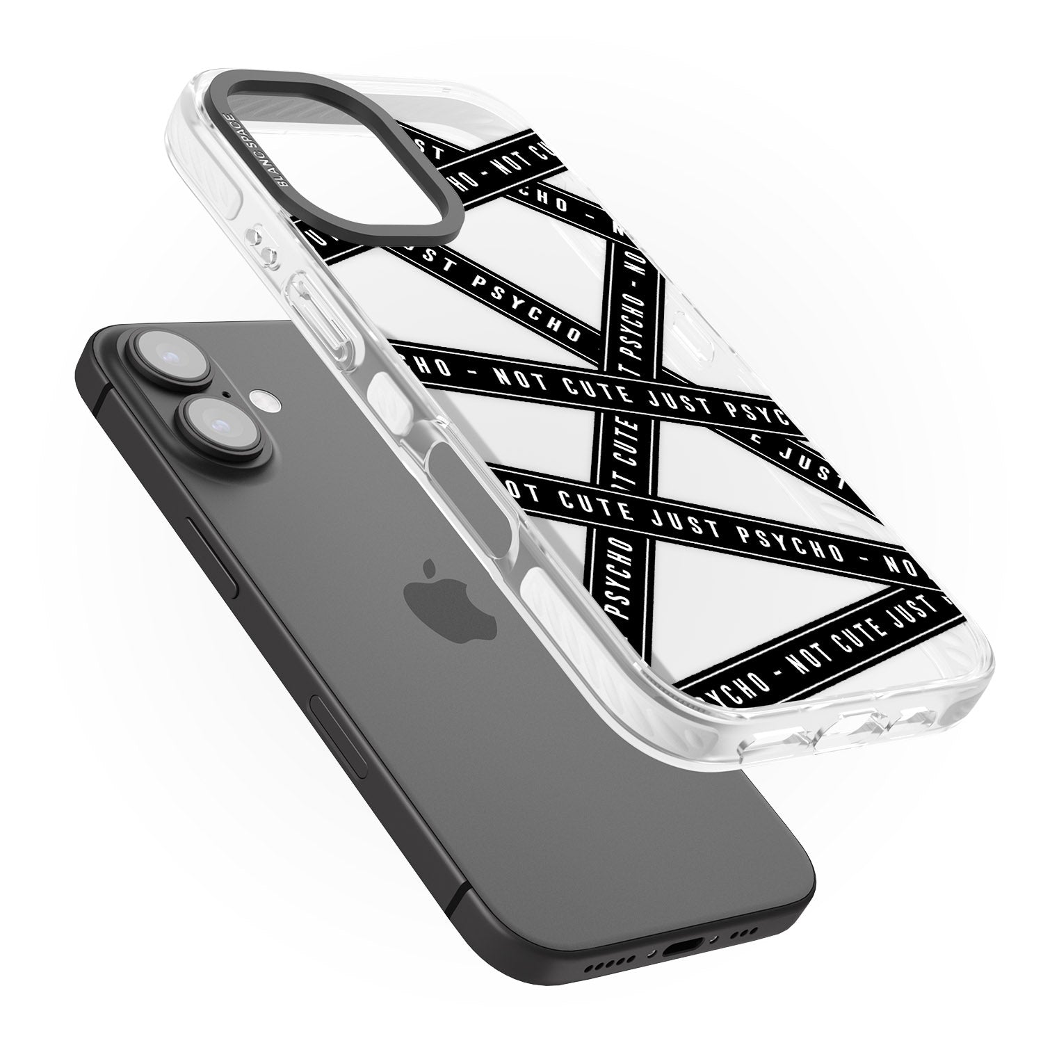 iPhone 16 Pro Max Caution Tape (Clear) Not Cute Just Psycho Black Impact Phone Case