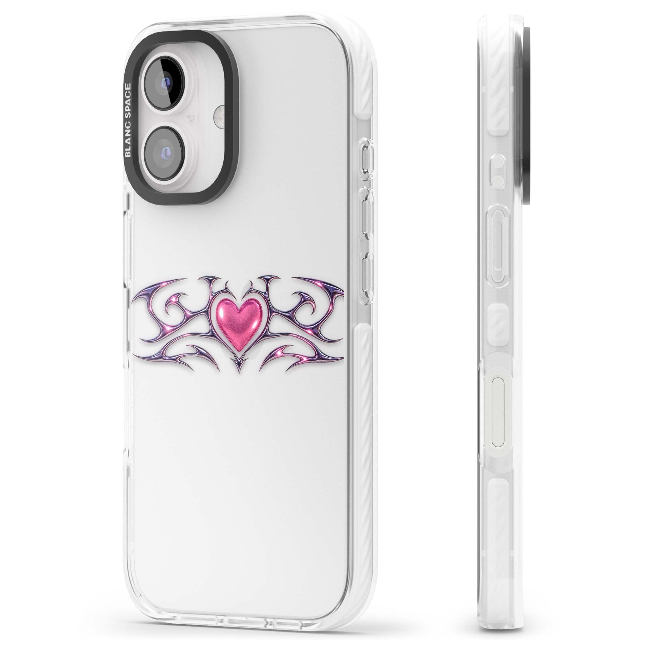 Pink Chrome Heart y2k iPhone case | Clear Impact case for iPhone 16, iPhone 16 Plus