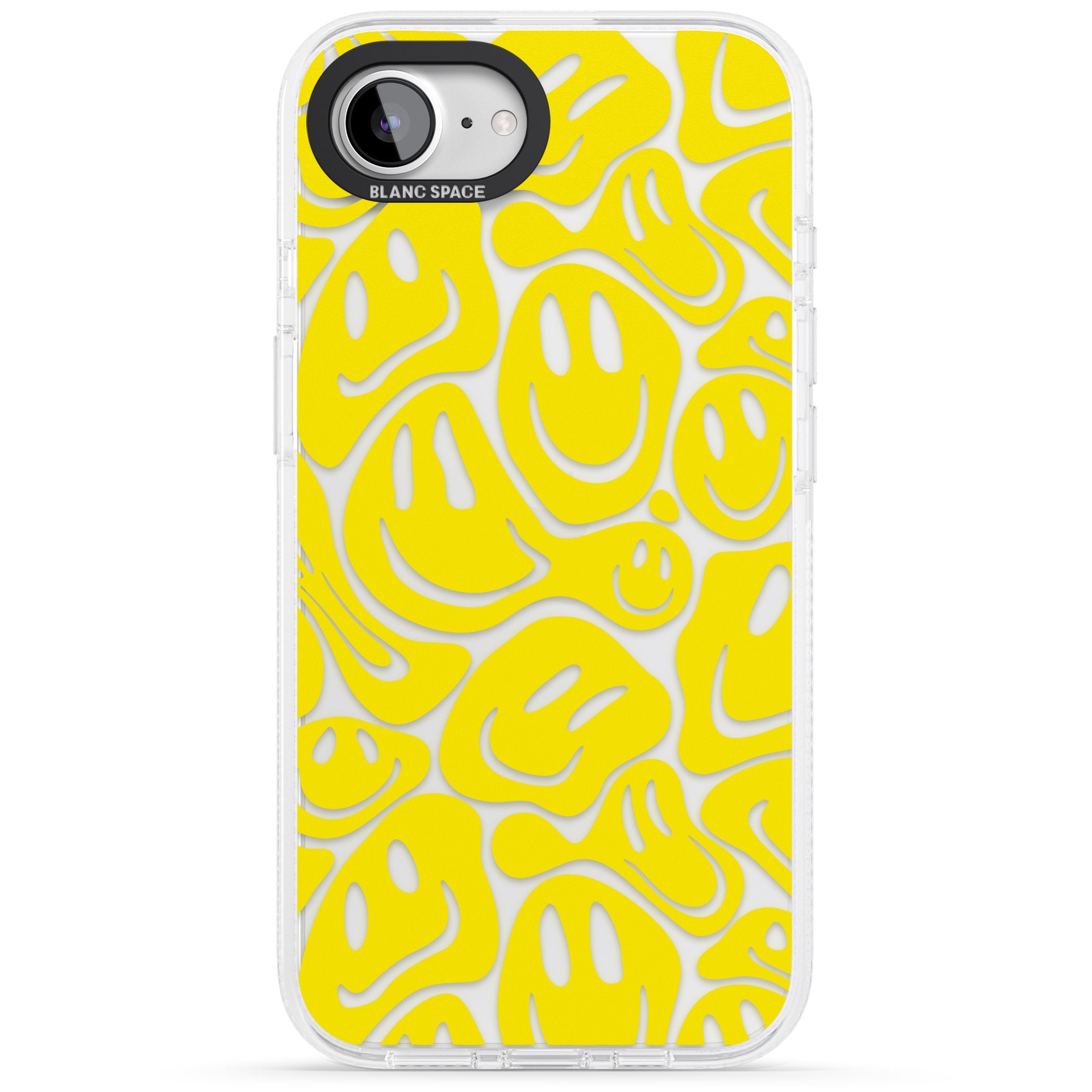 Yellow Acid Faces iPhone 16e Clear Case Impact Air - Blanc Space