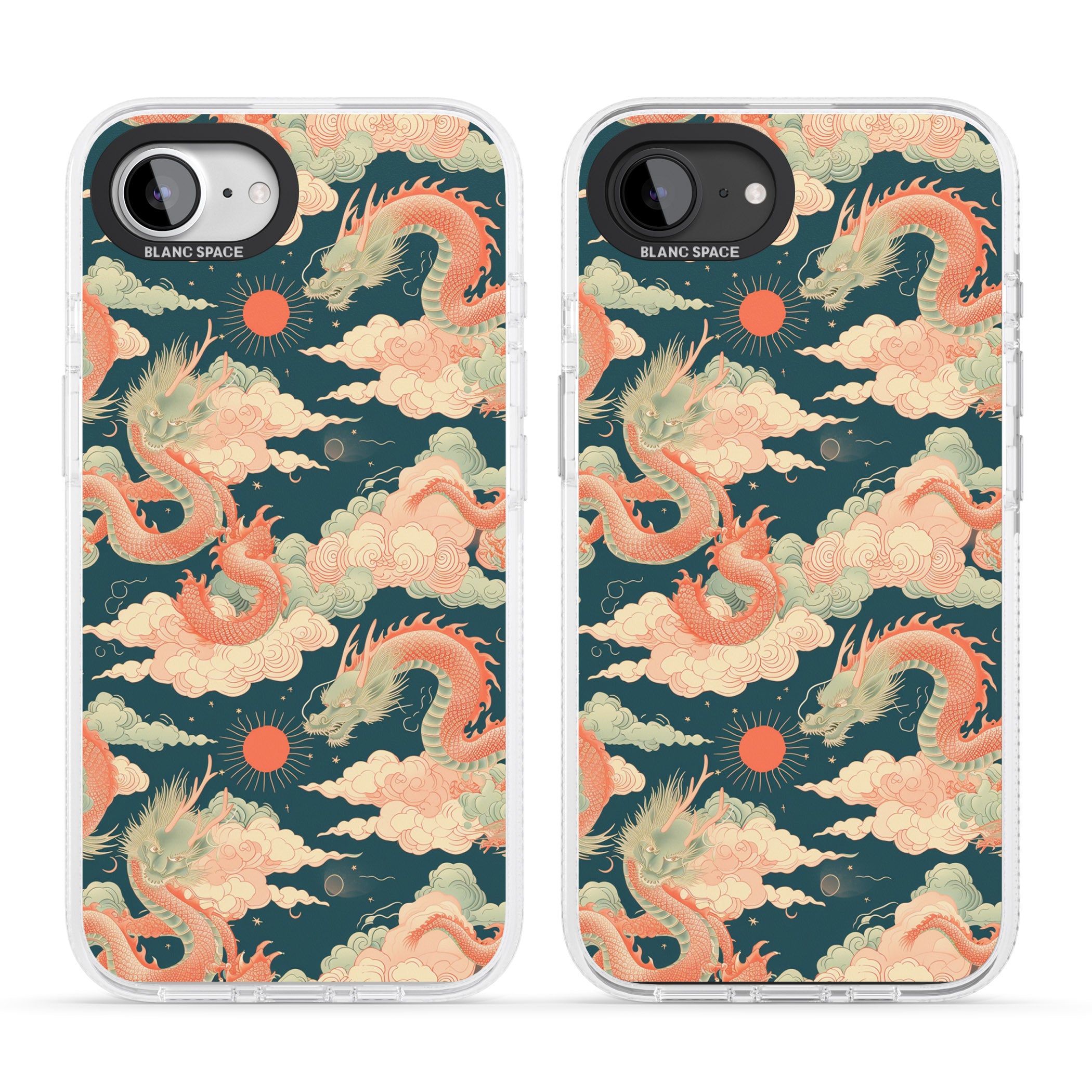 Chinese Dragons & Clouds iPhone 16e Clear Case Impact Air - Blanc Space