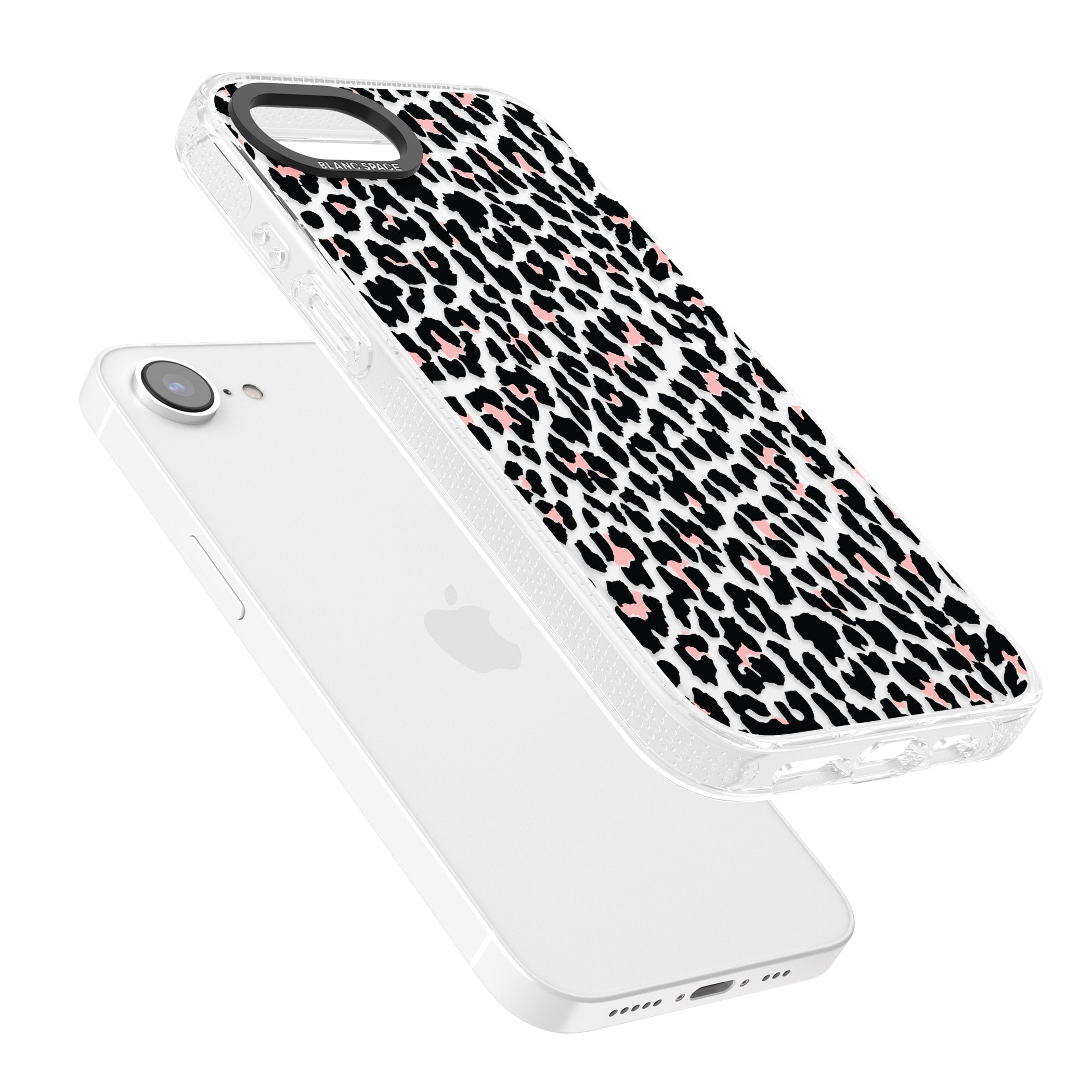 Light Pink Leopard Print - Transparent iPhone 16e Clear Case Impact Air - Blanc Space