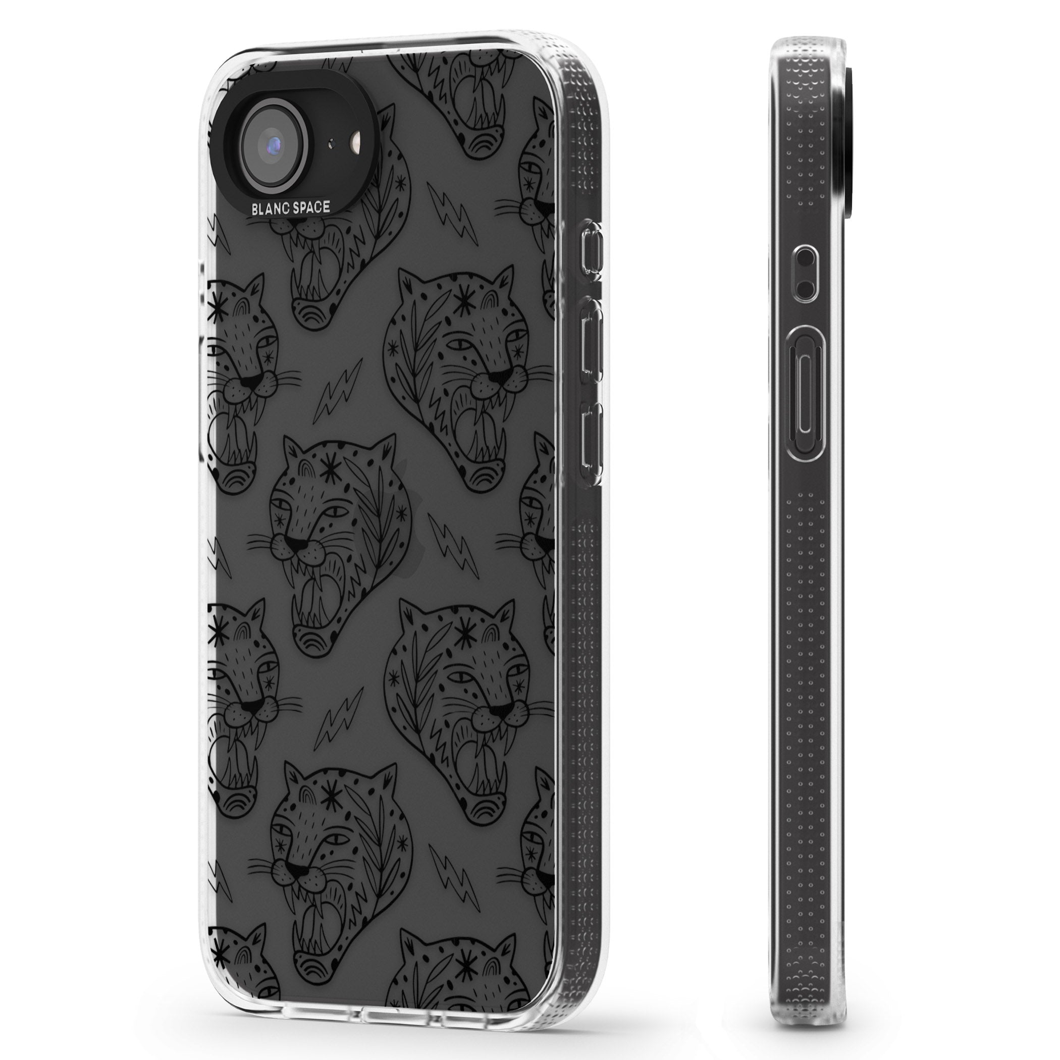 Black Tiger Roar Pattern iPhone 16e Clear Case Impact Air - Blanc Space