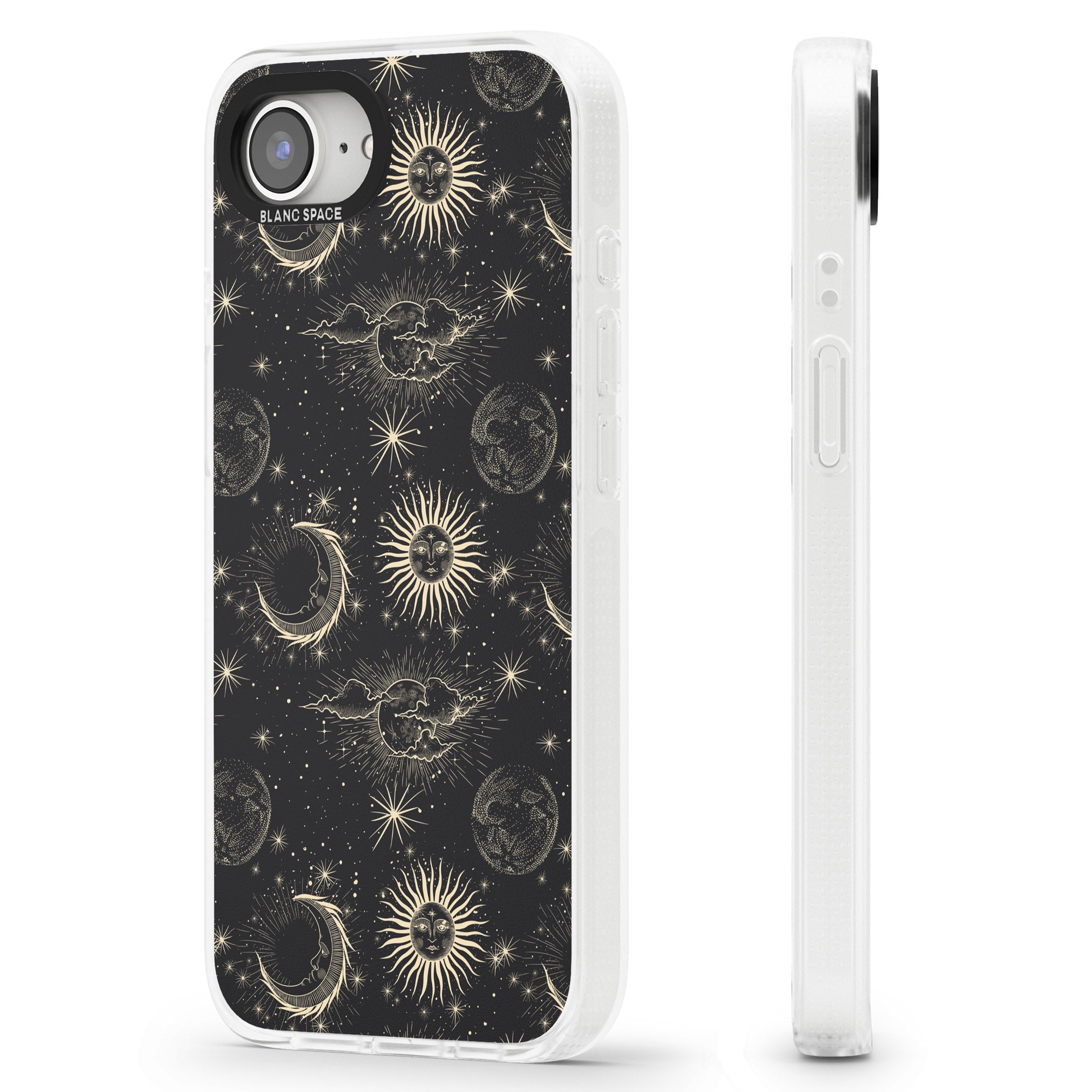 Large Suns, Moons & Clouds Astrological iPhone 16e Clear Case Impact Air - Blanc Space