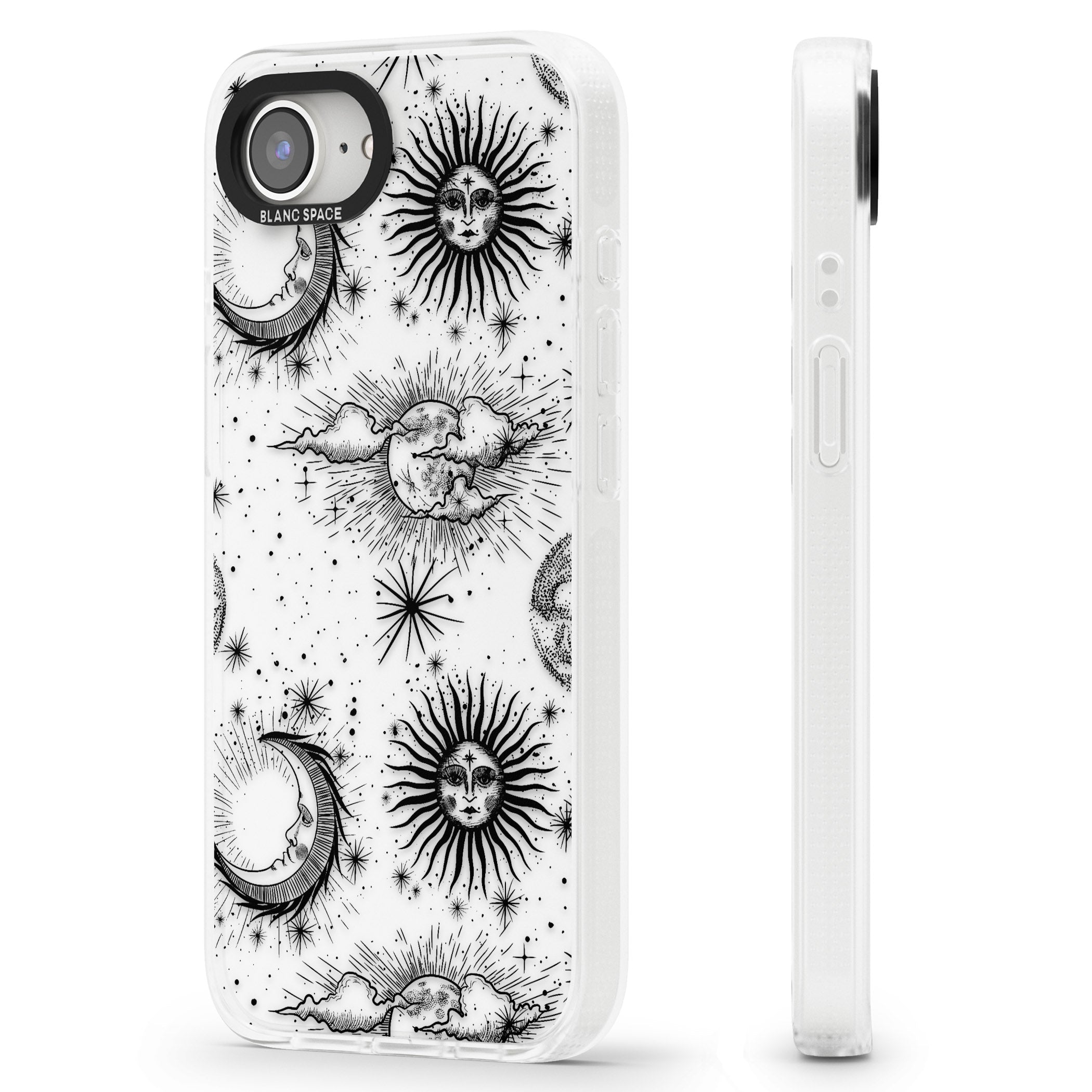 Transparent Suns, Moons & Clouds iPhone 16e Clear Case Impact Air - Blanc Space