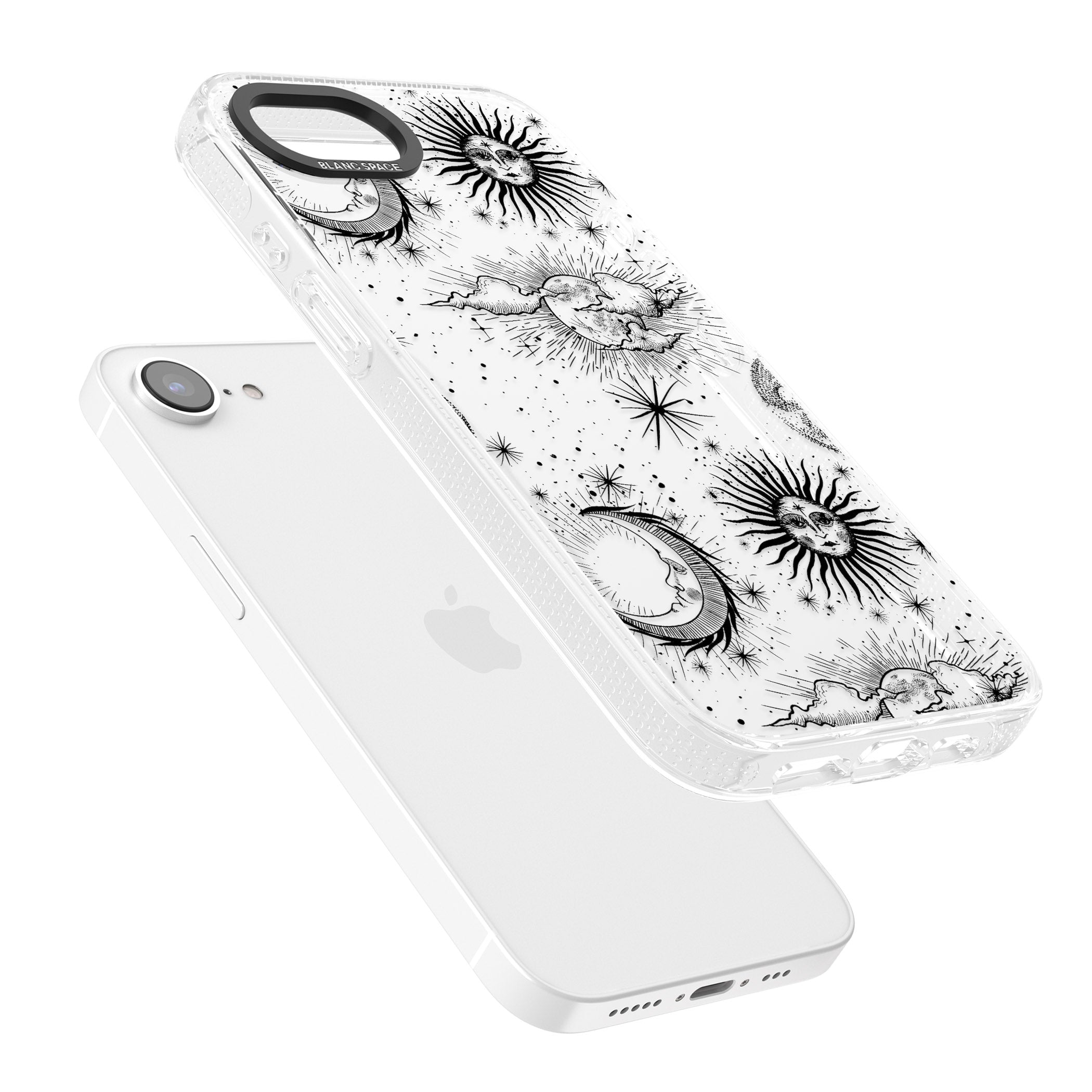 Transparent Suns, Moons & Clouds iPhone 16e Clear Case Impact Air - Blanc Space