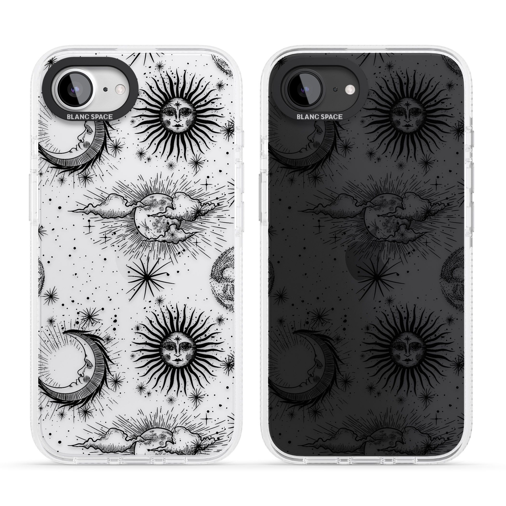 Transparent Suns, Moons & Clouds iPhone 16e Clear Case Impact Air - Blanc Space