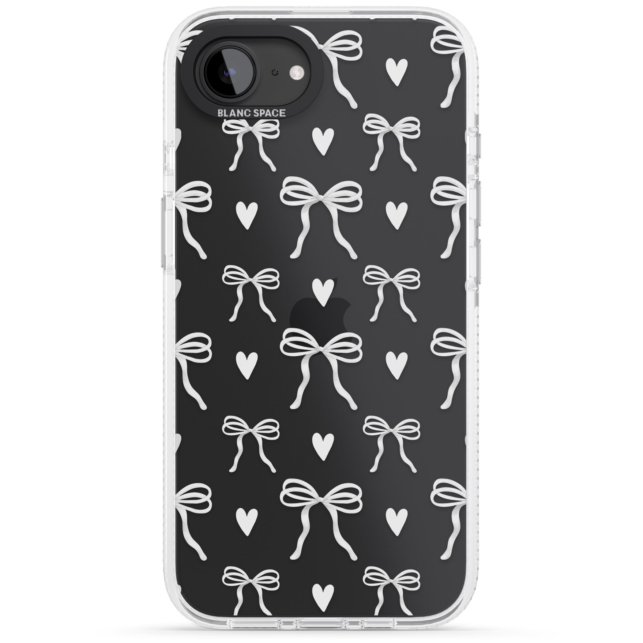 White Bows & Hearts iPhone 16e Clear Case Impact Air - Blanc Space