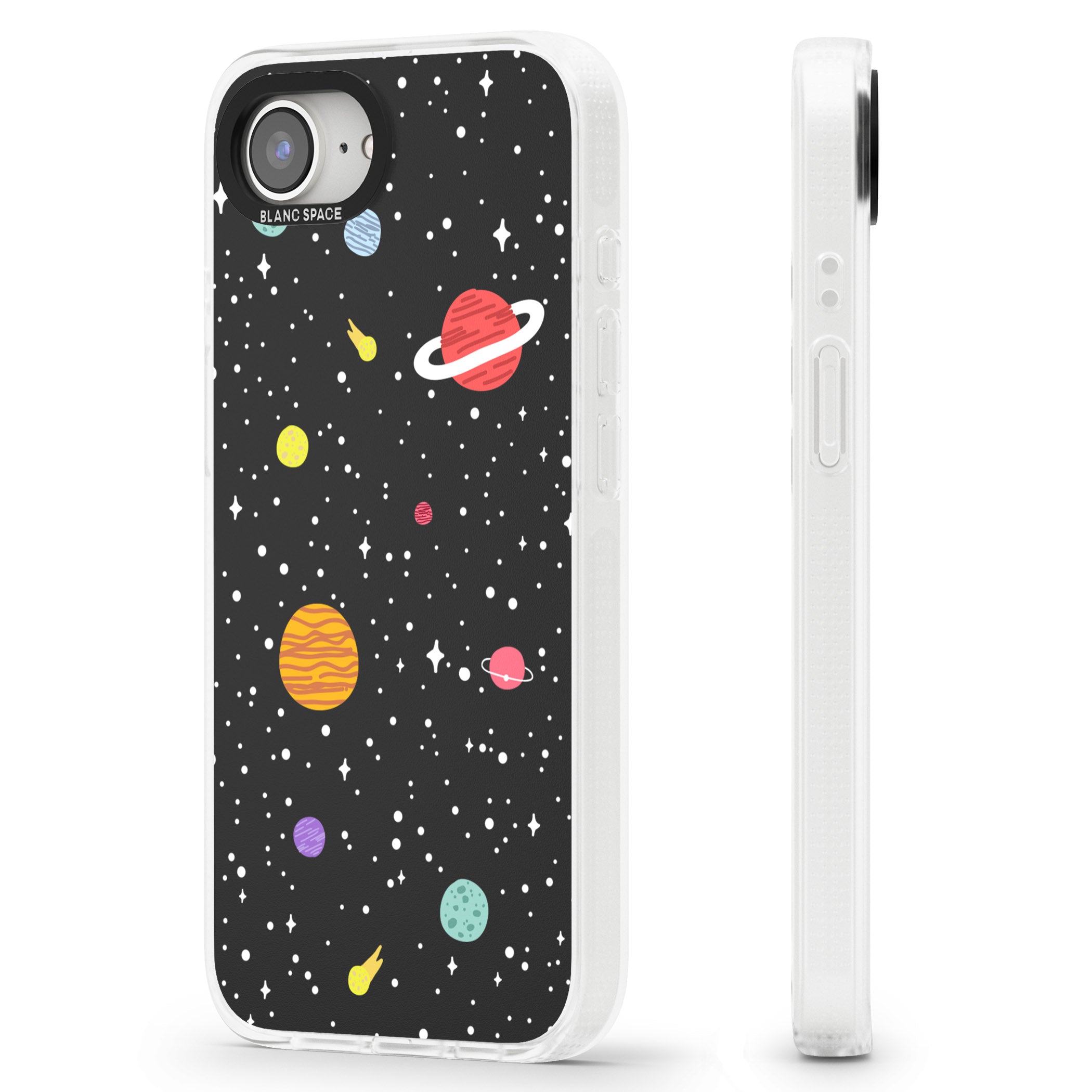 Cute Cartoon Planets iPhone 16e Clear Case Impact Air - Blanc Space
