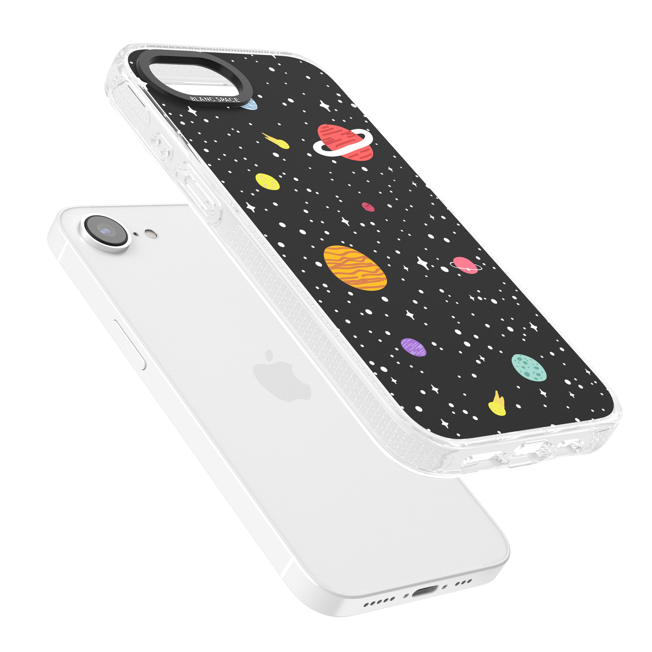 Cute Cartoon Planets iPhone 16e Clear Case Impact Air - Blanc Space