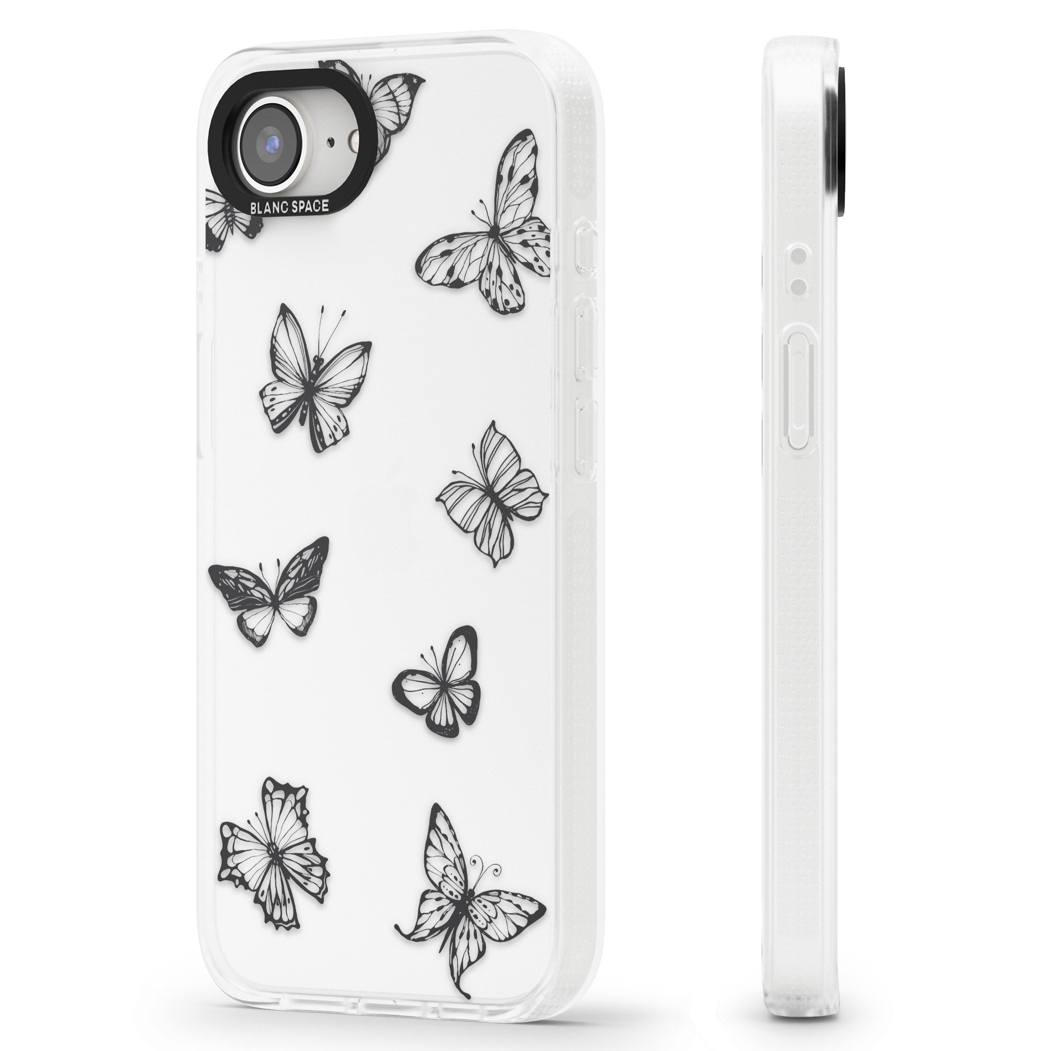 Grey Butterfly Line Pattern iPhone 16e Clear Case Impact Air - Blanc Space
