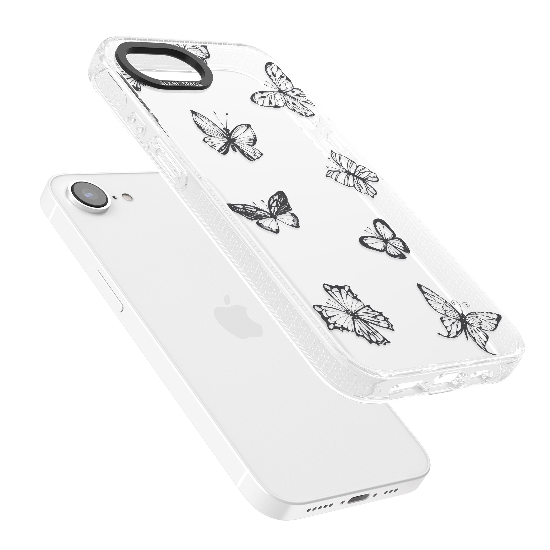 Grey Butterfly Line Pattern iPhone 16e Clear Case Impact Air - Blanc Space