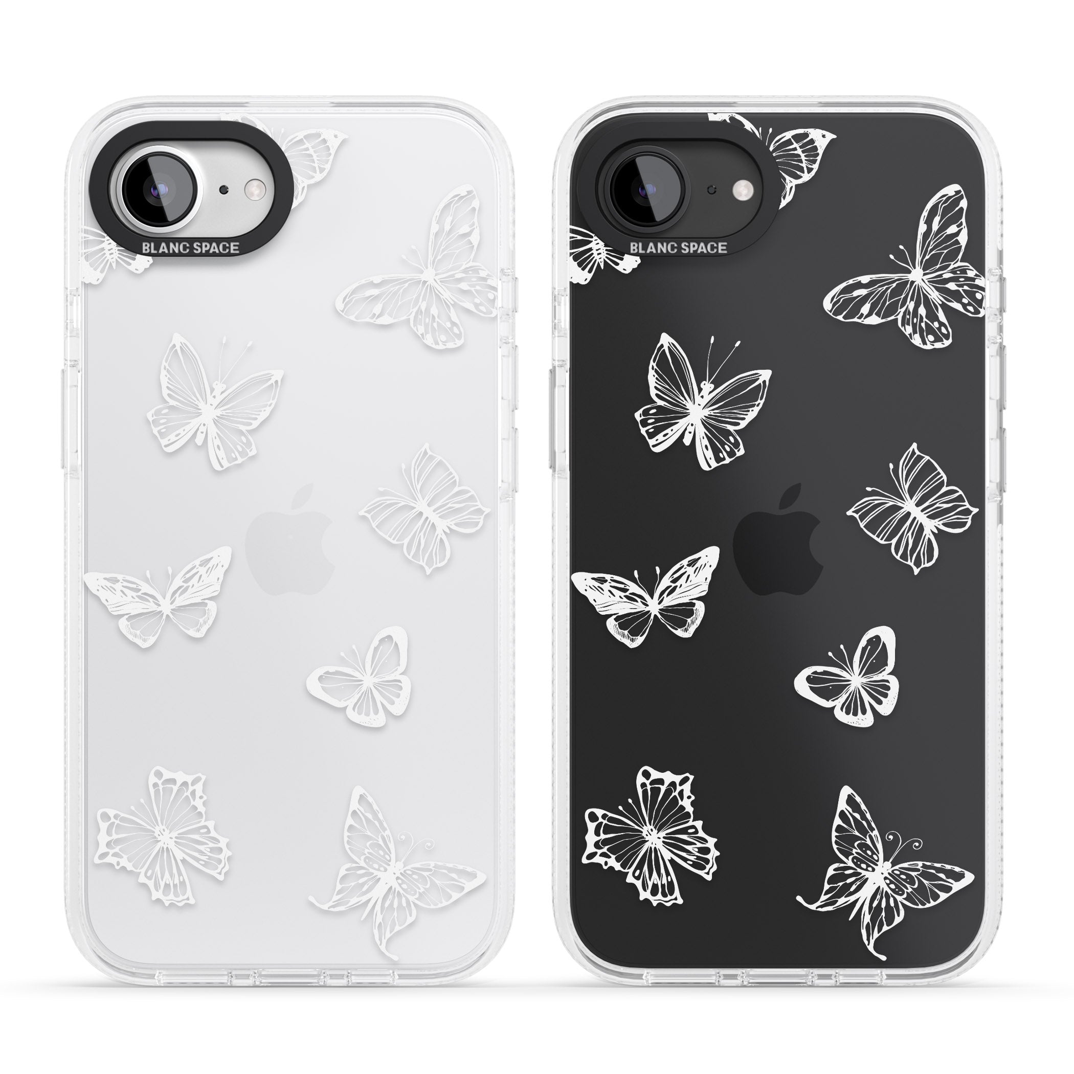 White Butterfly Line Pattern iPhone 16e Clear Case Impact Air - Blanc Space
