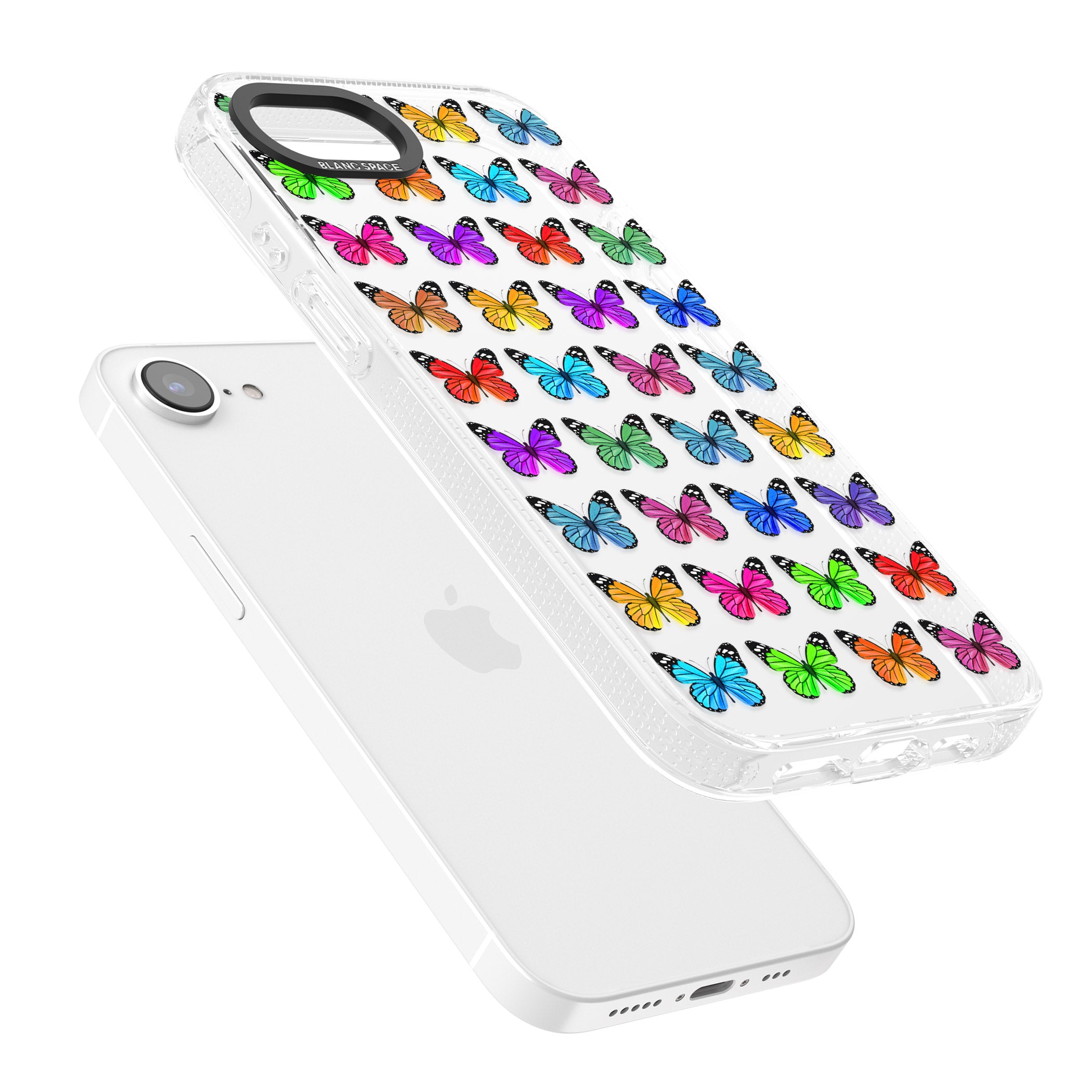 Colourful Butterfly Pattern iPhone 16e Clear Case Impact Air - Blanc Space