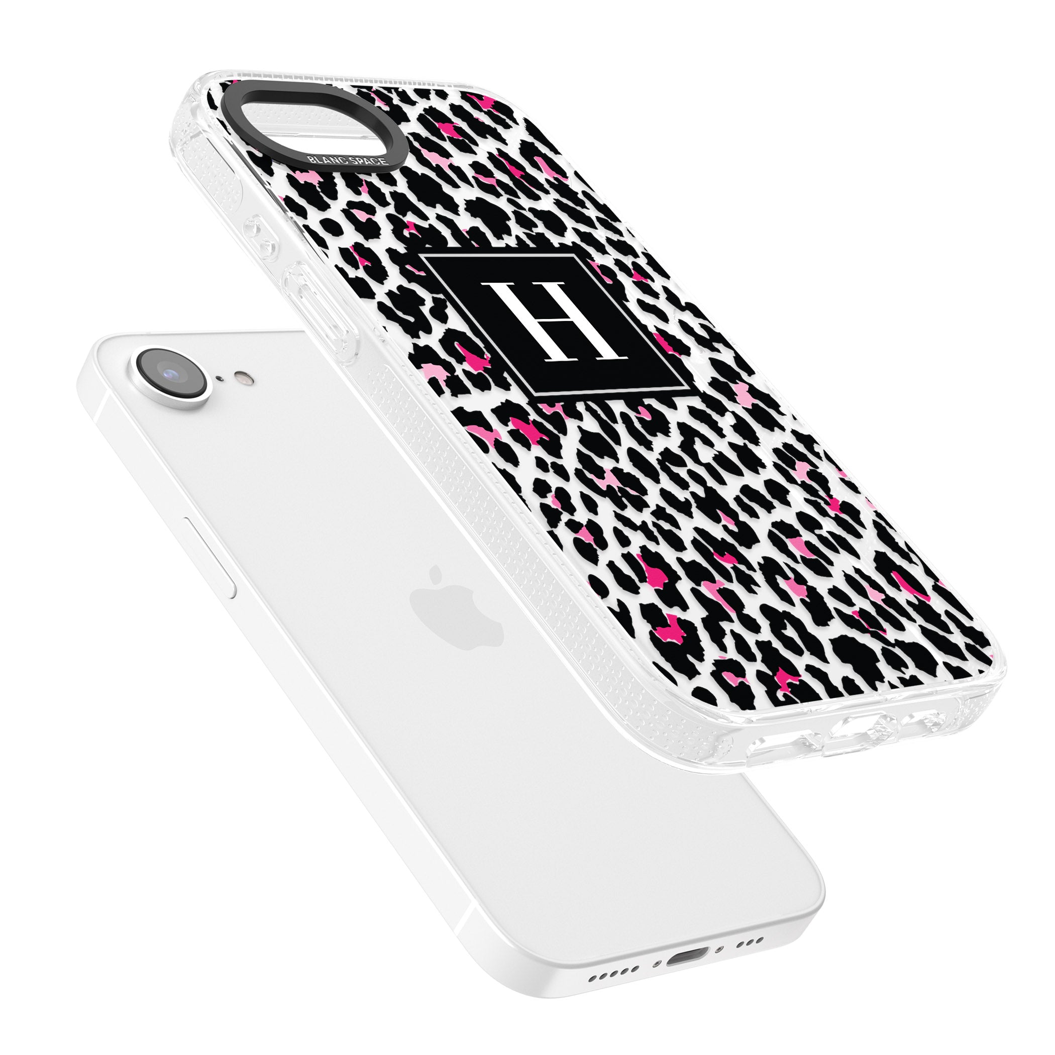 Personalised Pink Monogram Leopard Spots iPhone 16e Clear Case Impact Air - Blanc Space