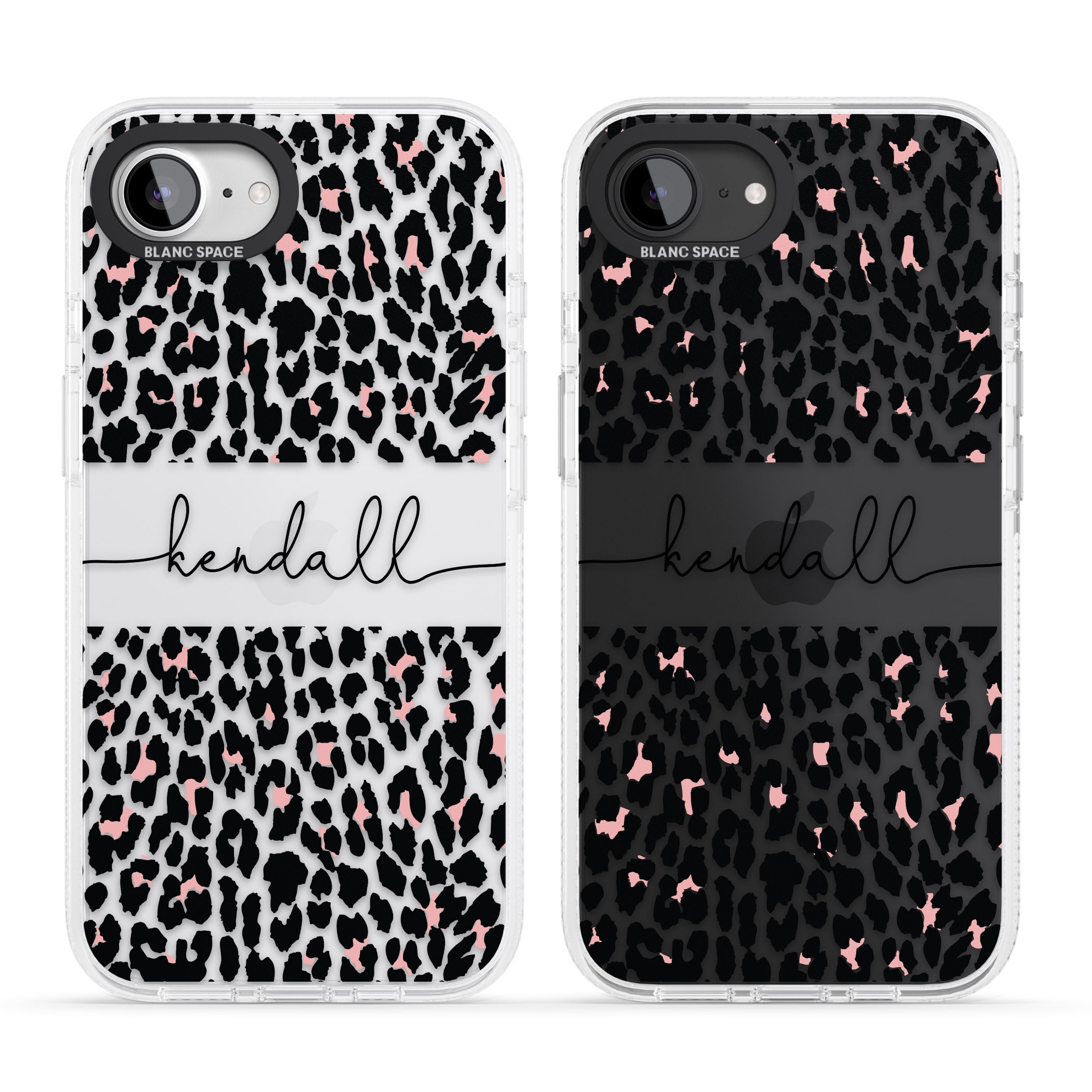 Personalised Pink & Cursive Leopard Spots iPhone 16e Clear Case Impact Air - Blanc Space