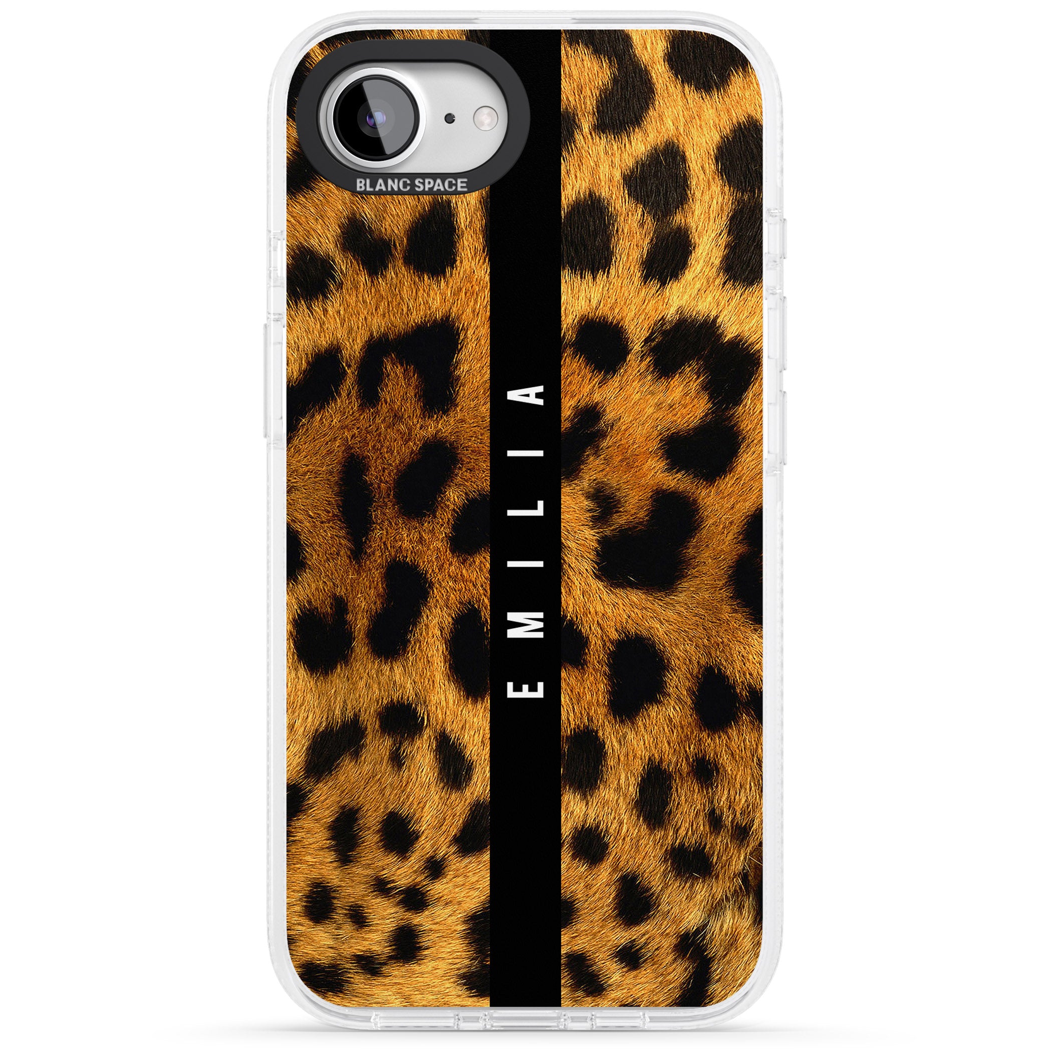 Personalised Leopard Print iPhone 16e Clear Case Impact Air - Blanc Space