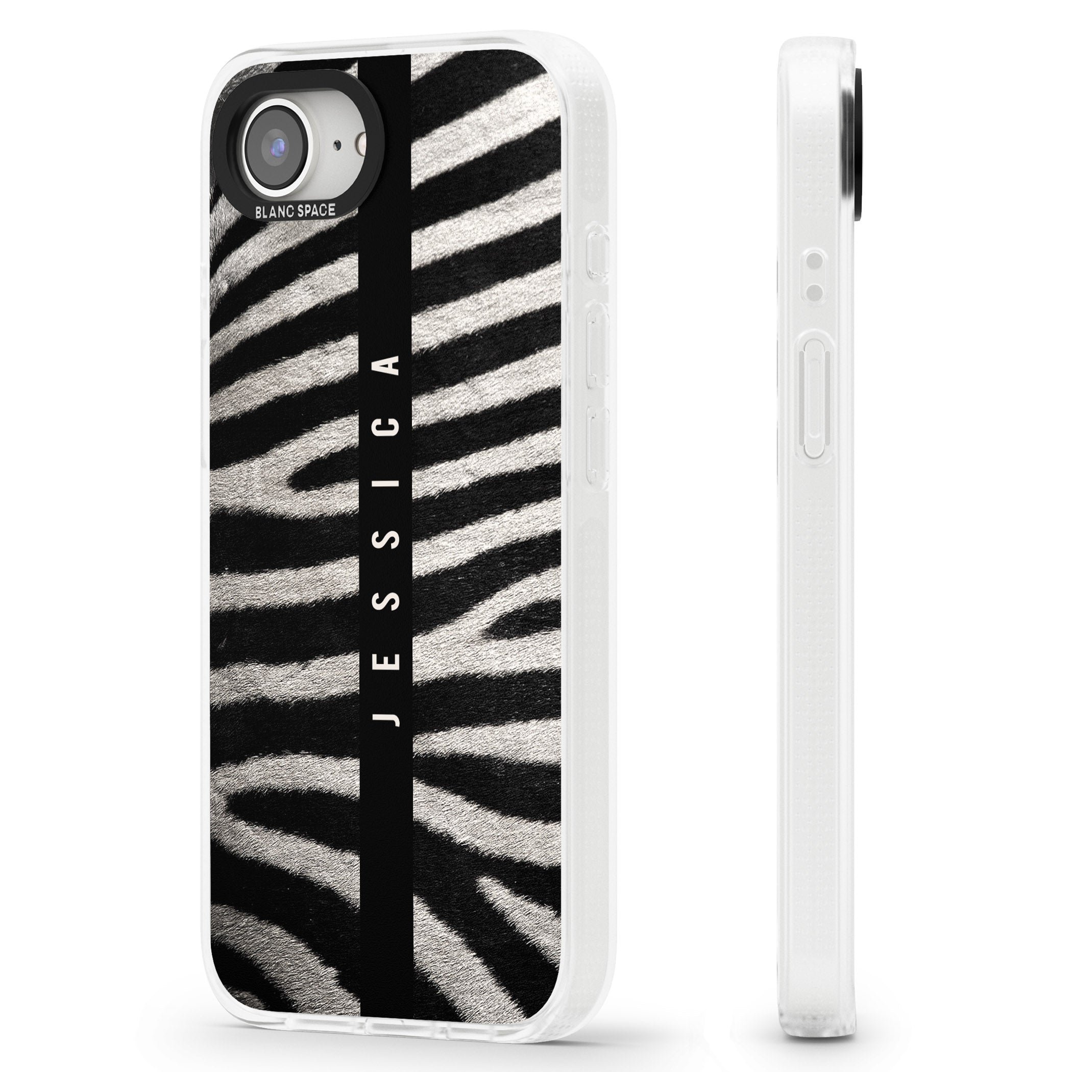 Personalised Zebra Print iPhone 16e Clear Case Impact Air - Blanc Space