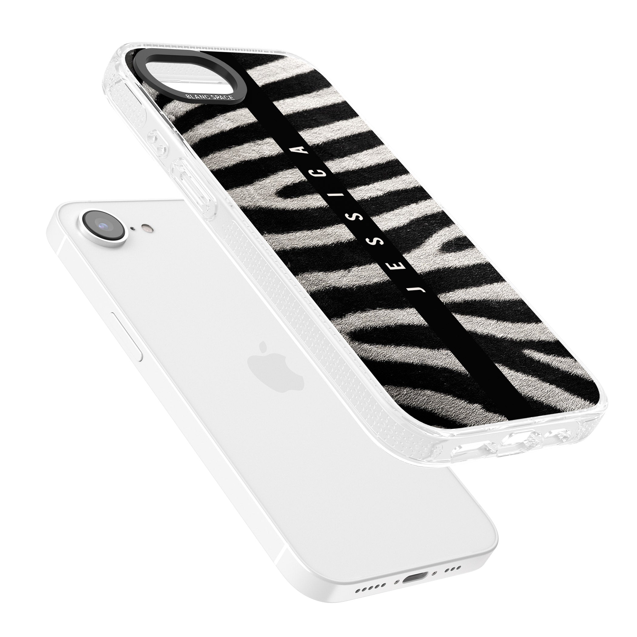 Personalised Zebra Print iPhone 16e Clear Case Impact Air - Blanc Space
