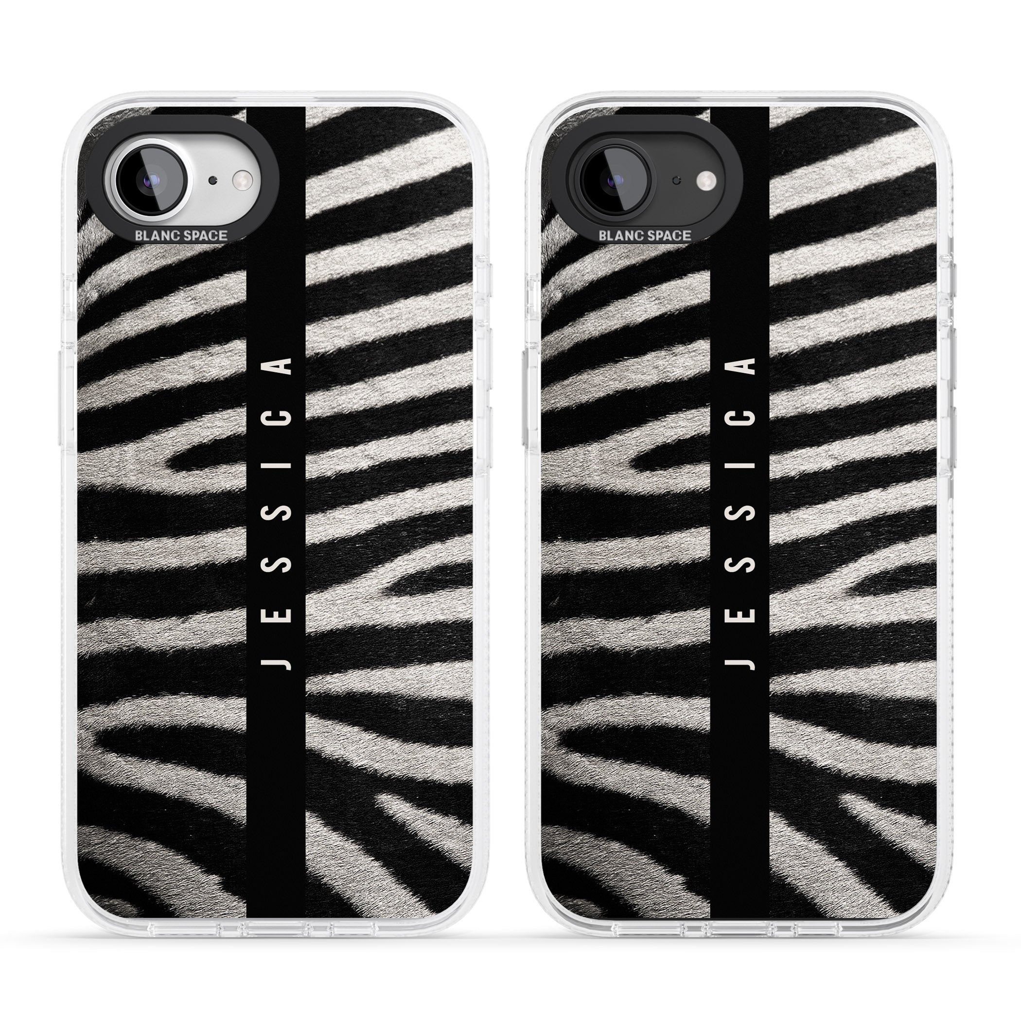 Personalised Zebra Print iPhone 16e Clear Case Impact Air - Blanc Space
