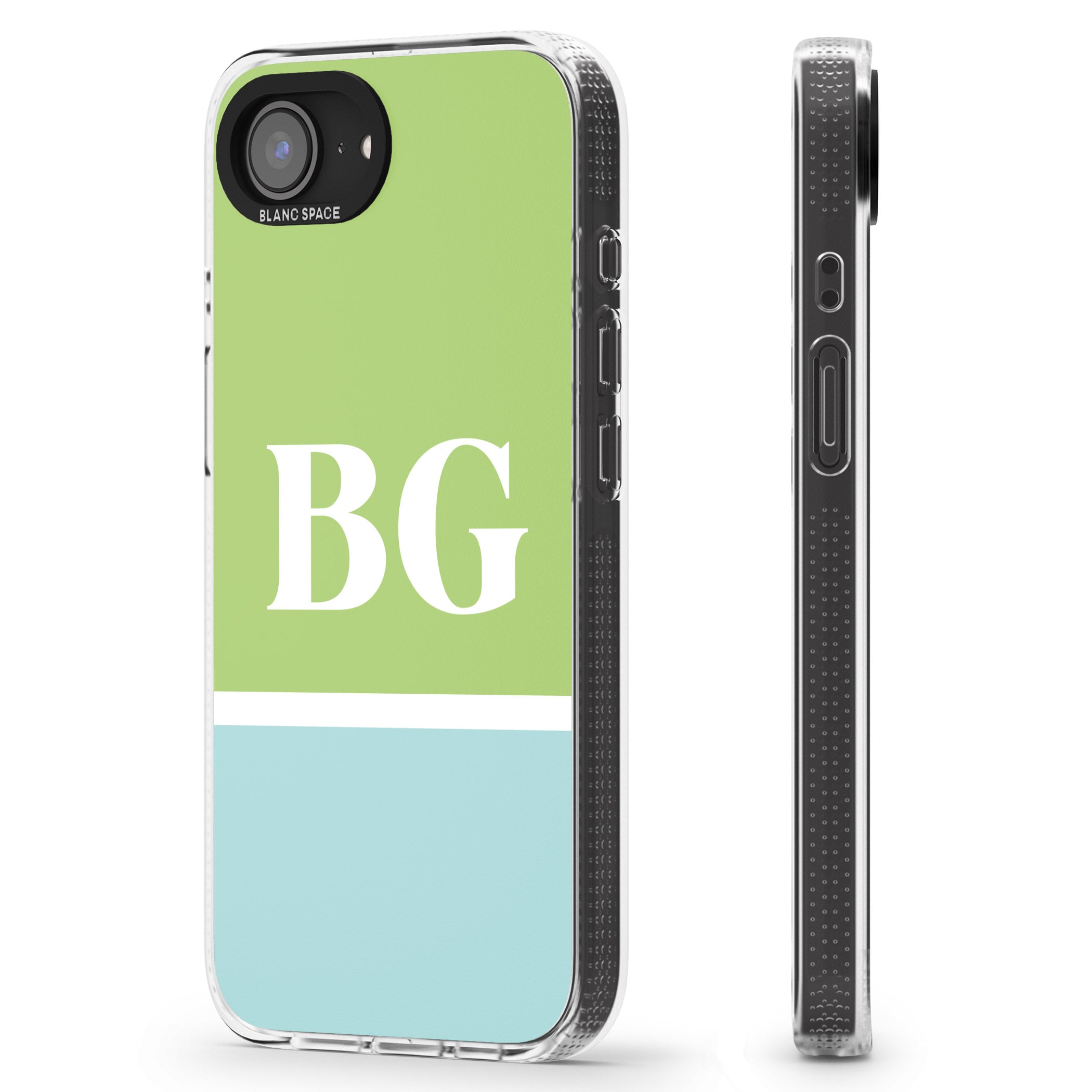 Personalised Colourblock: Green & Turquoise iPhone 16e Clear Case Impact Air - Blanc Space