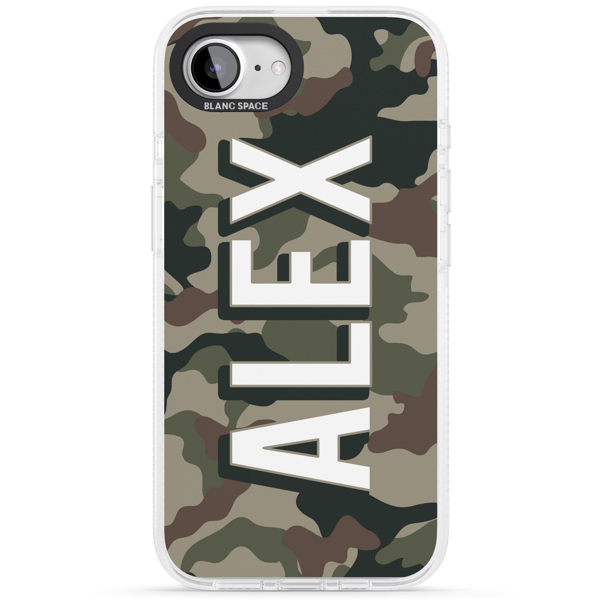 Personalised Classic Green Camo iPhone 16e Clear Case Impact Air - Blanc Space