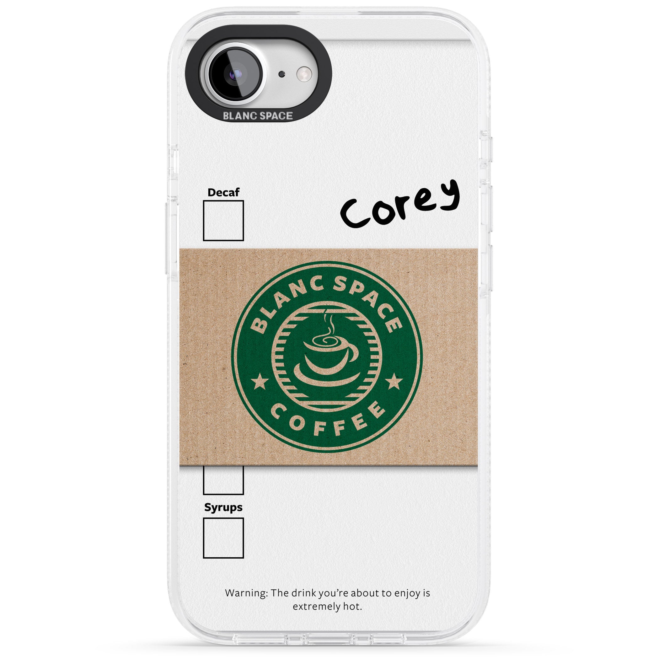 Personalised Coffee Cup iPhone 16e Clear Case Impact Air - Blanc Space