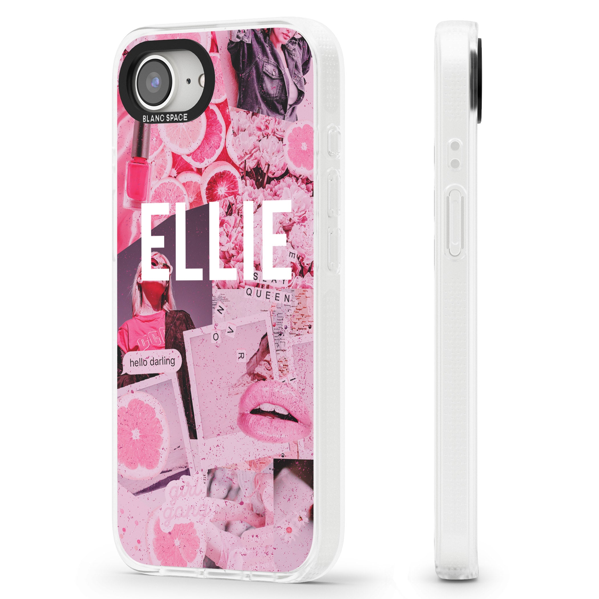 Personalised Sweet Pink Fashion Collage iPhone 16e Clear Case Impact Air - Blanc Space