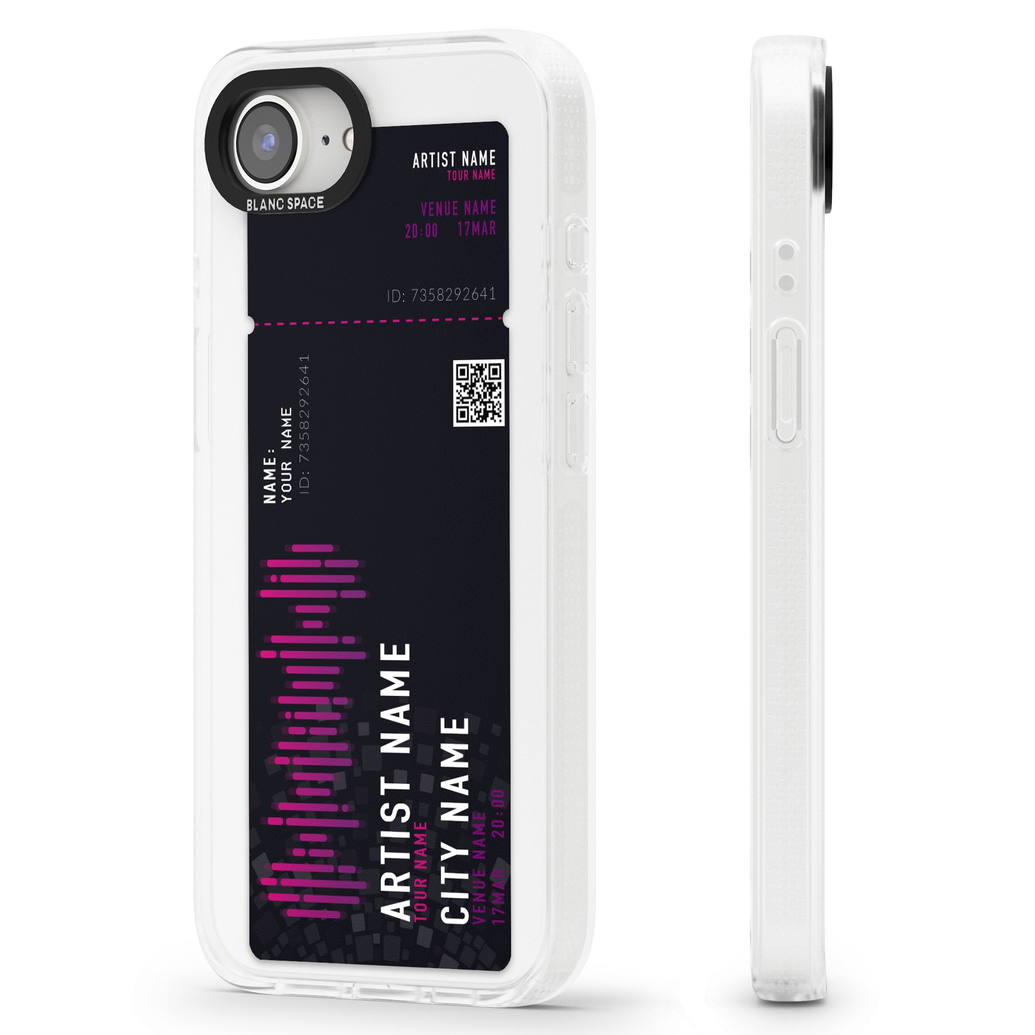 Personalised Concert Ticket iPhone 16e Clear Case Impact Air - Blanc Space